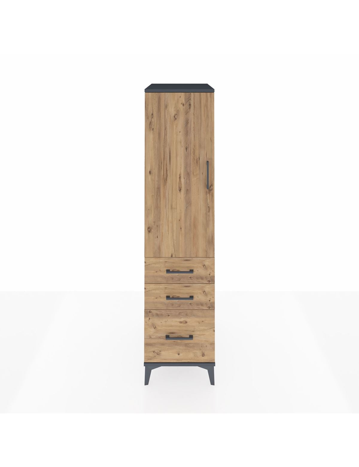 Kronos Dolap 2 Raflı 3 Çekmeceli Tek Kapaklı 44x59x182 Antrasit-Çam