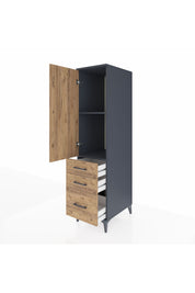 Kronos Dolap 2 Raflı 3 Çekmeceli Tek Kapaklı 44x59x182 Antrasit-Çam