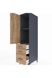 Kronos Dolap 2 Raflı 3 Çekmeceli Tek Kapaklı 44x59x182 Antrasit-Çam