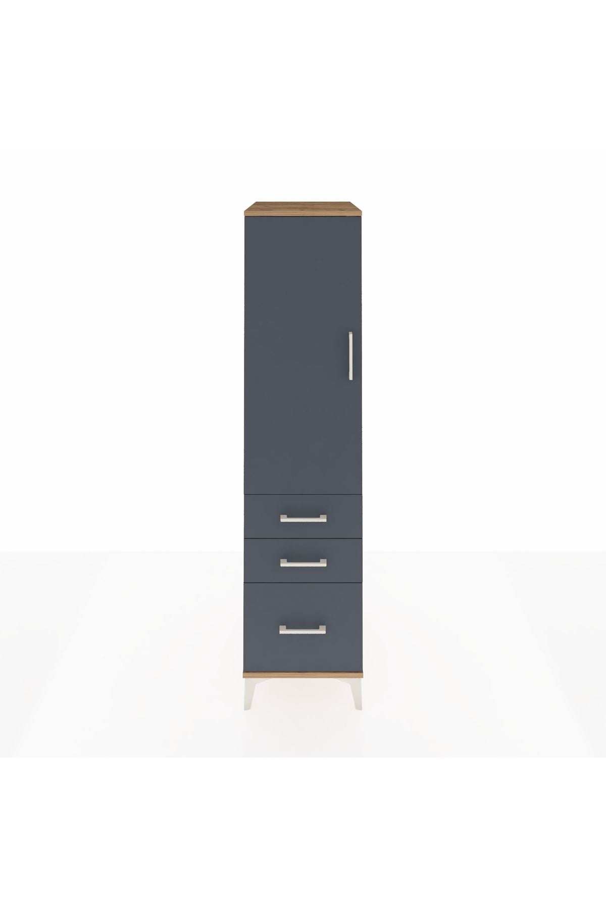 Kronos Dolap 2 Raflı 3 Çekmeceli Tek Kapaklı 44x59x182 Çam-Antrasit