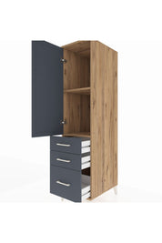 Kronos Dolap 2 Raflı 3 Çekmeceli Tek Kapaklı 44x59x182 Çam-Antrasit