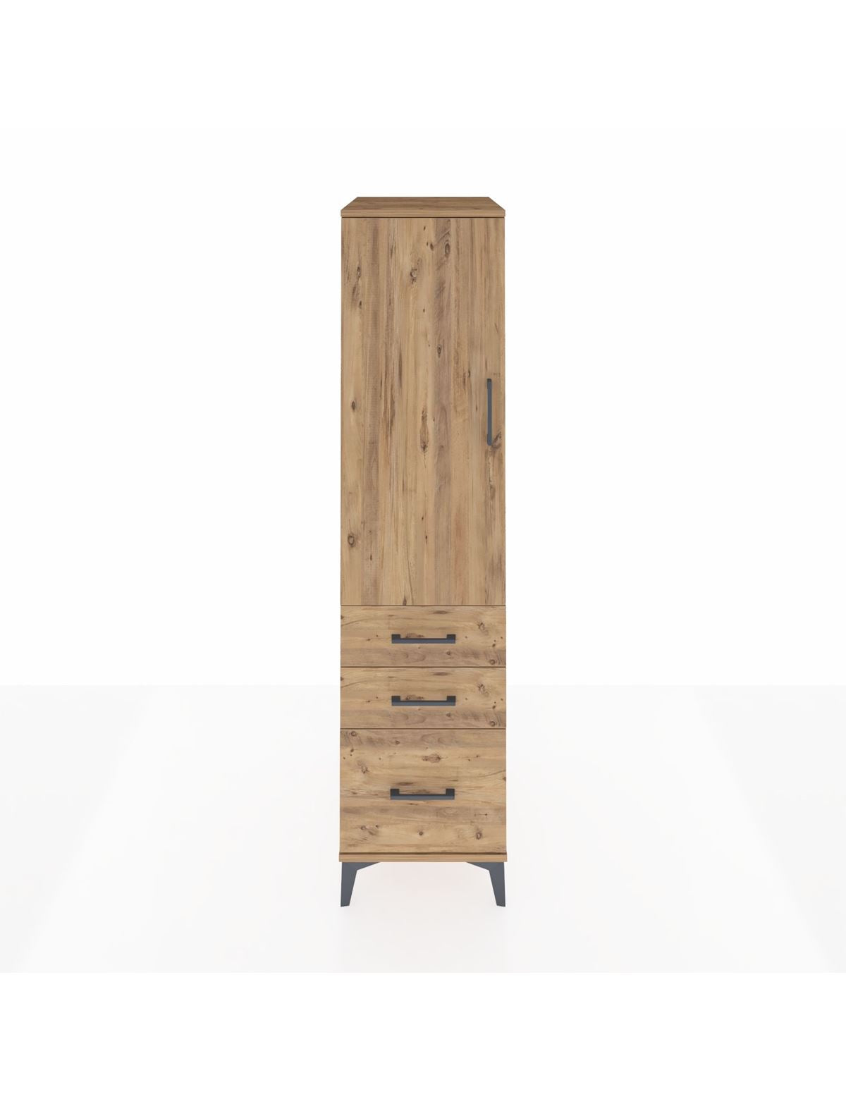 Kronos Dolap 2 Raflı 3 Çekmeceli Tek Kapaklı 44x59x182 Çam-Çam