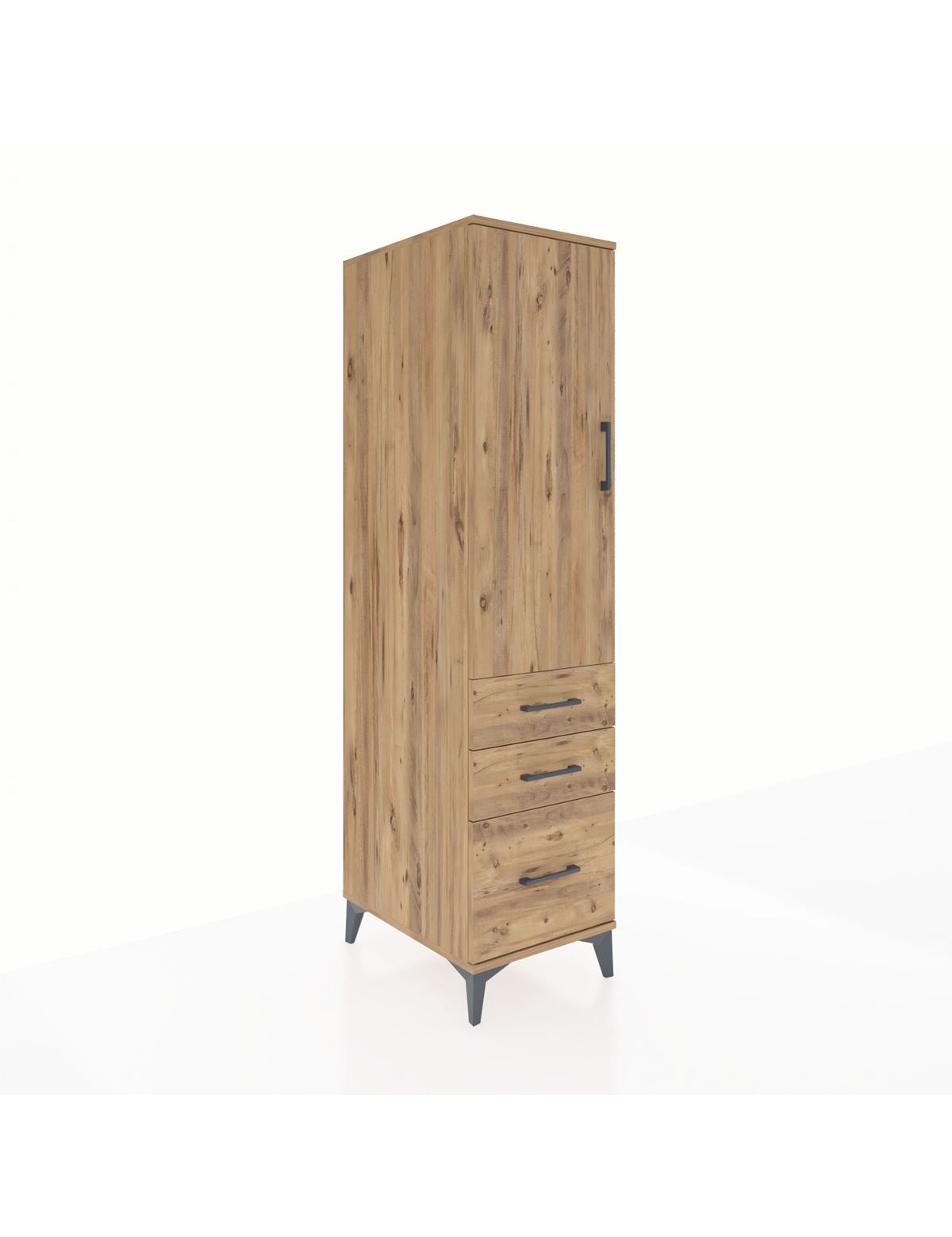 Kronos Dolap 2 Raflı 3 Çekmeceli Tek Kapaklı 44x59x182 Çam-Çam