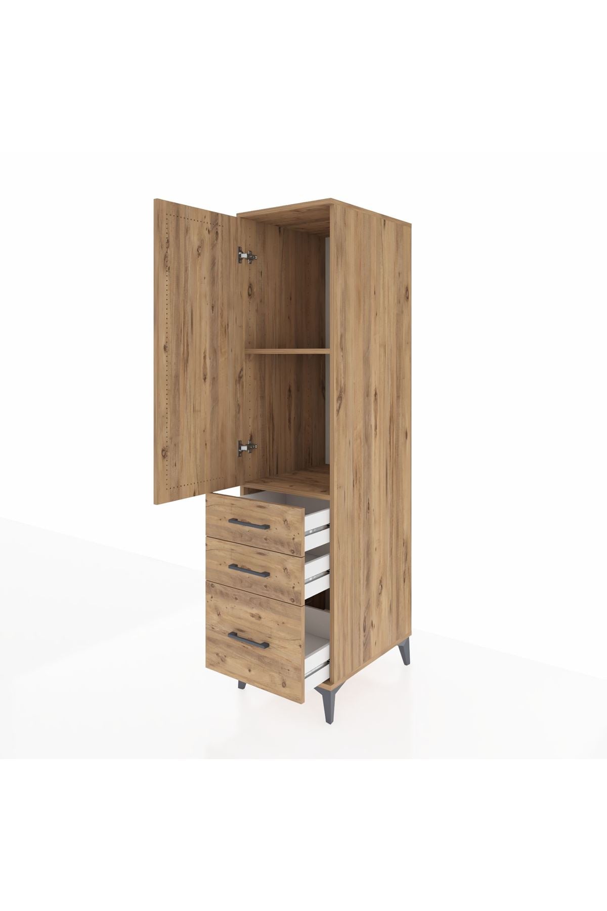 Kronos Dolap 2 Raflı 3 Çekmeceli Tek Kapaklı 44x59x182 Çam-Çam