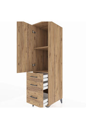 Kronos Dolap 2 Raflı 3 Çekmeceli Tek Kapaklı 44x59x182 Çam-Çam