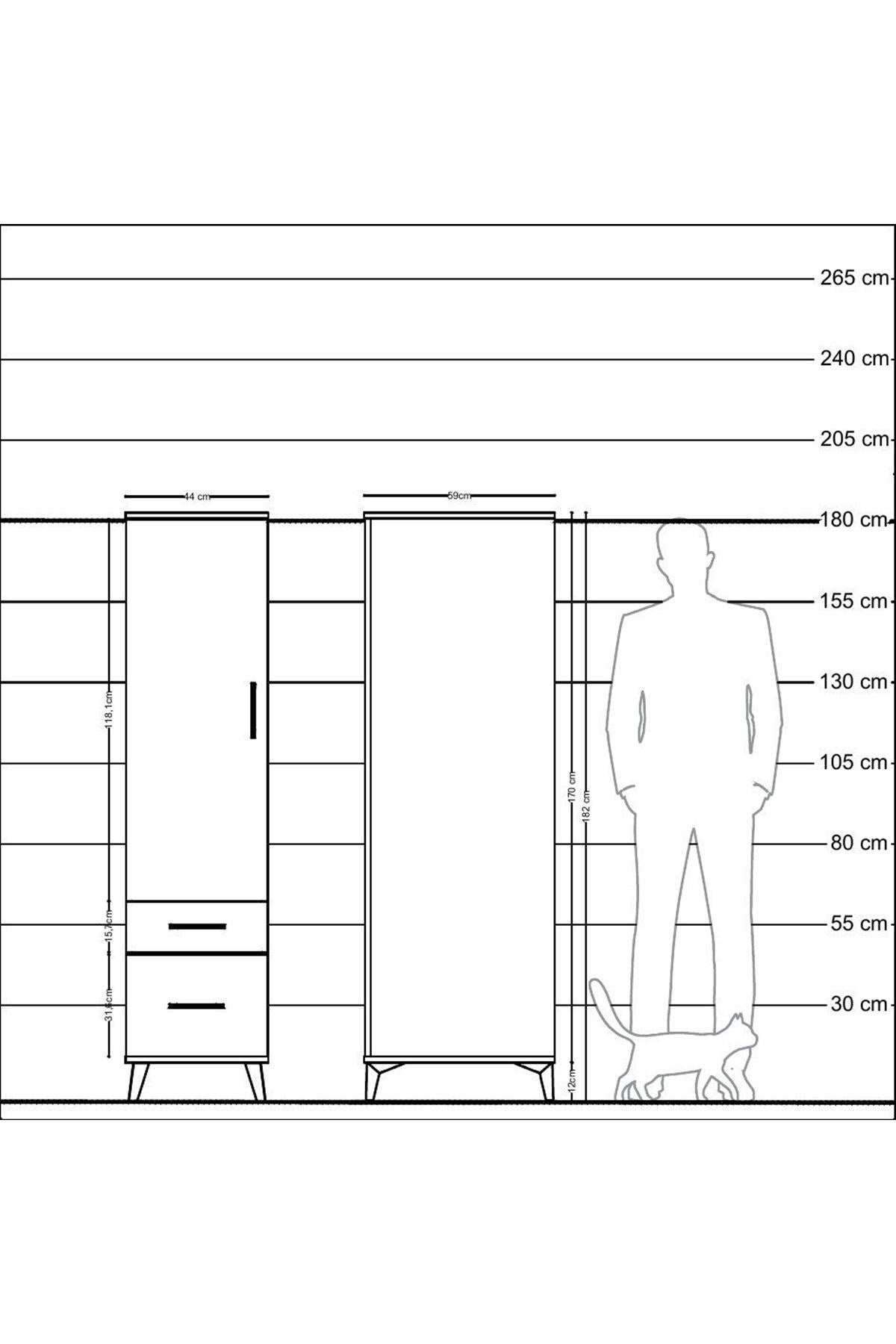 Kronos Dolap 4 Raflı 2 Çekmeceli Tek Kapaklı 44x59x182 Aytaşı-Antrasit