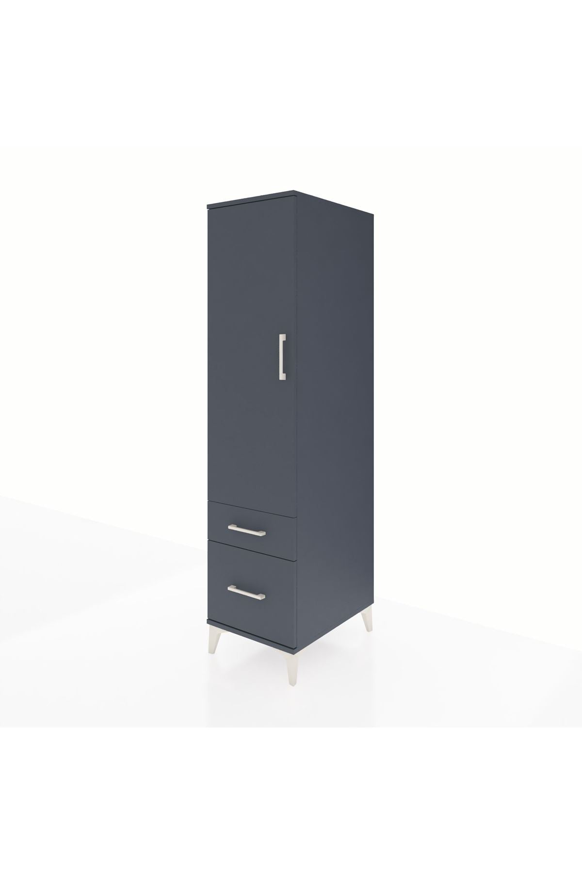 Kronos Dolap 4 Raflı 2 Çekmeceli Tek Kapaklı 44x59x182 Antrasit-Antrasit