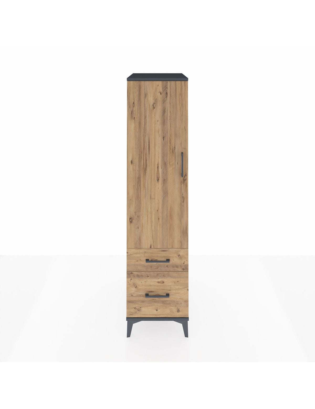 Kronos Dolap 4 Raflı 2 Çekmeceli Tek Kapaklı 44x59x182 Antrasit-Çam