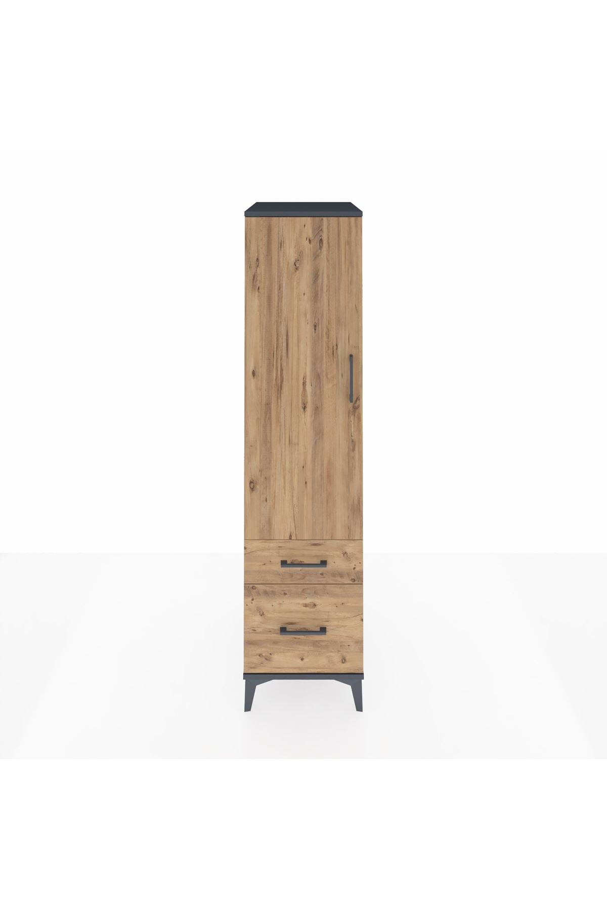 Kronos Dolap 4 Raflı 2 Çekmeceli Tek Kapaklı 44x59x182 Antrasit-Çam