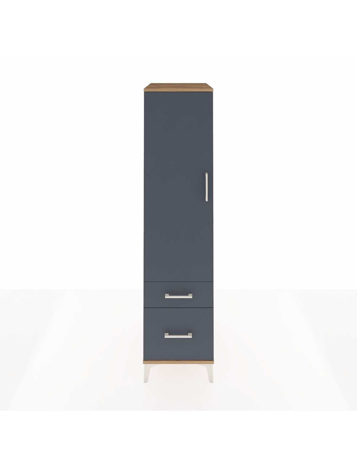 Kronos Dolap 4 Raflı 2 Çekmeceli Tek Kapaklı 44x59x182 Çam-Antrasit