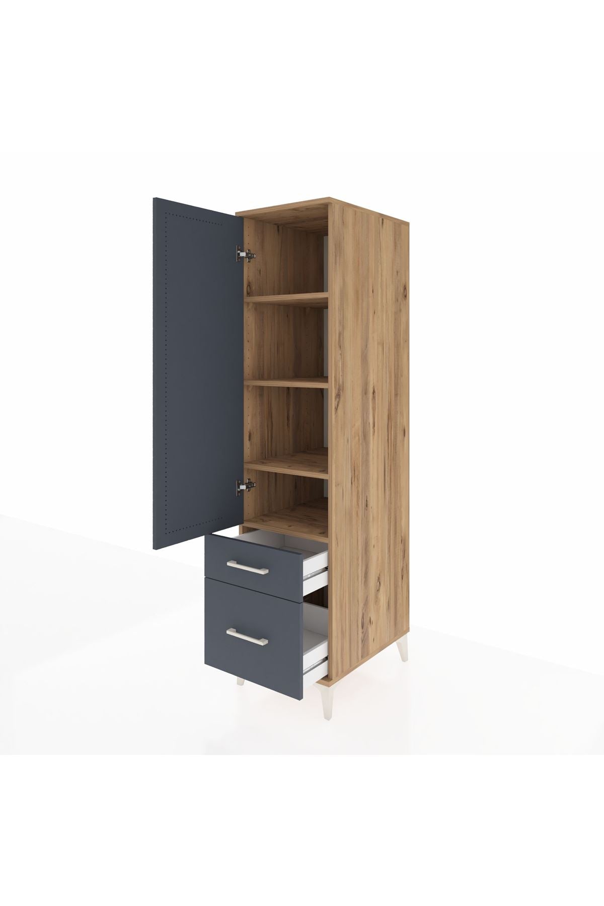 Kronos Dolap 4 Raflı 2 Çekmeceli Tek Kapaklı 44x59x182 Çam-Antrasit