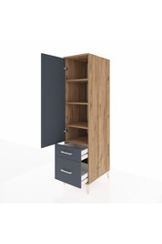 Kronos Dolap 4 Raflı 2 Çekmeceli Tek Kapaklı 44x59x182 Çam-Antrasit
