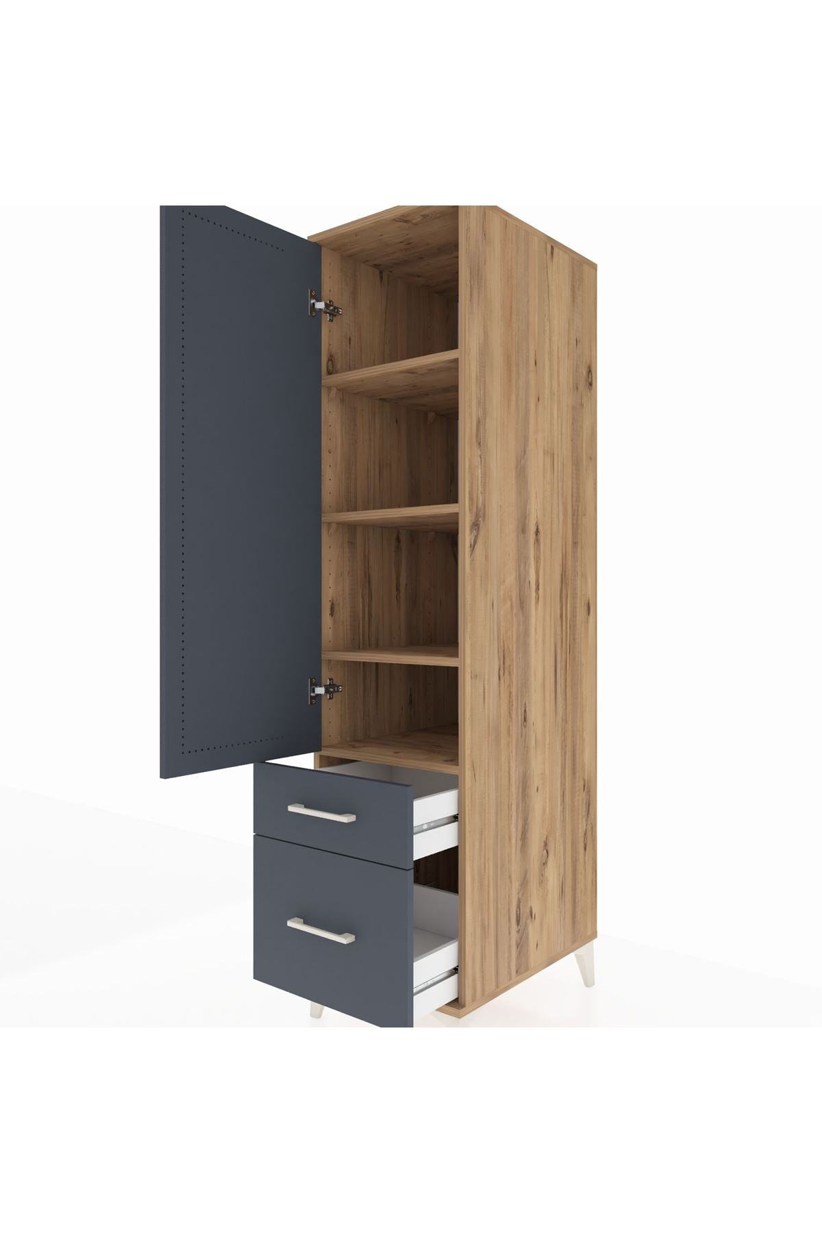 Kronos Dolap 4 Raflı 2 Çekmeceli Tek Kapaklı 44x59x182 Çam-Antrasit