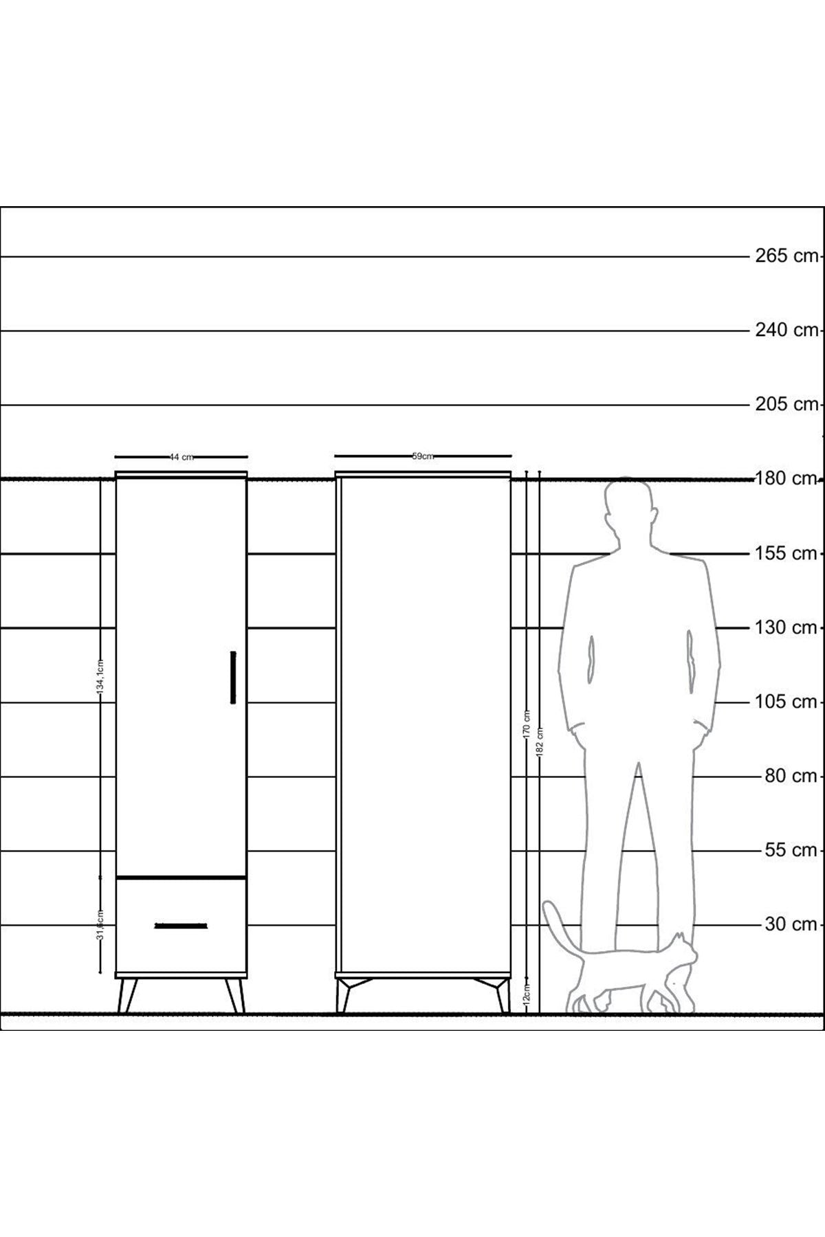Kronos Dolap 4 Raflı Tek Çekmeceli Tek Kapaklı 44x59x182 Çam-Antrasit