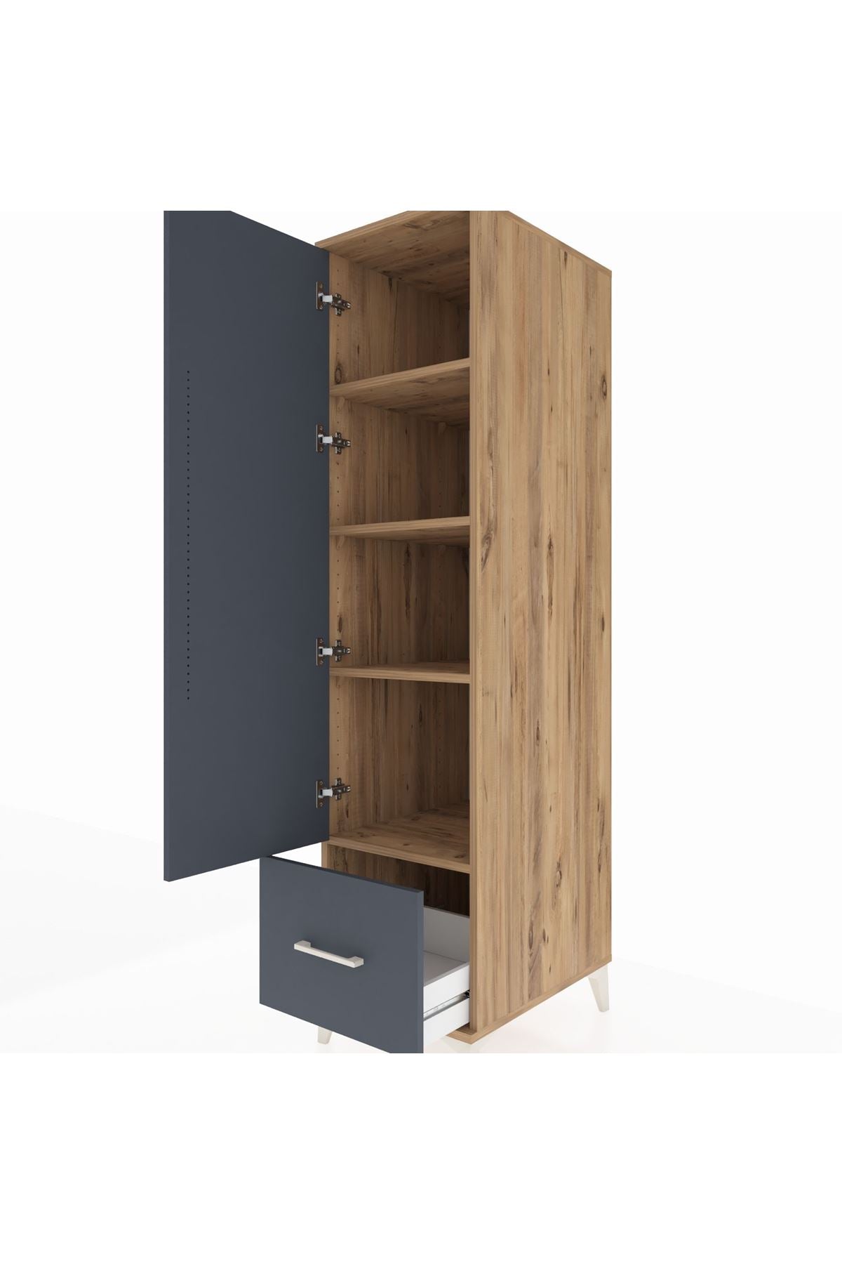 Kronos Dolap 4 Raflı Tek Çekmeceli Tek Kapaklı 44x59x182 Çam-Antrasit