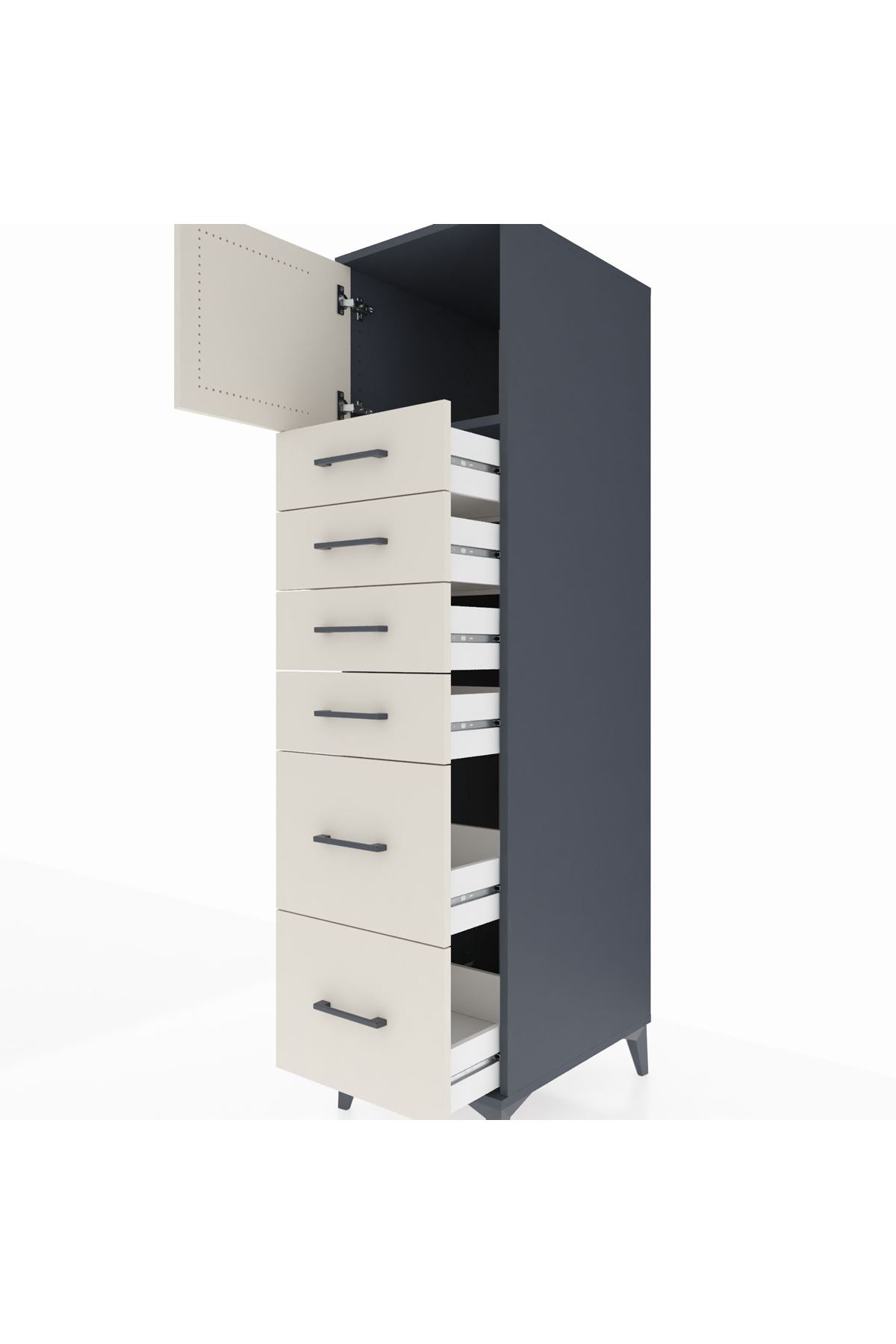 Kronos Dolap Tek Raflı 6 Çekmeceli Tek Kapaklı 44x59x182 Antrasit-Aytaşı