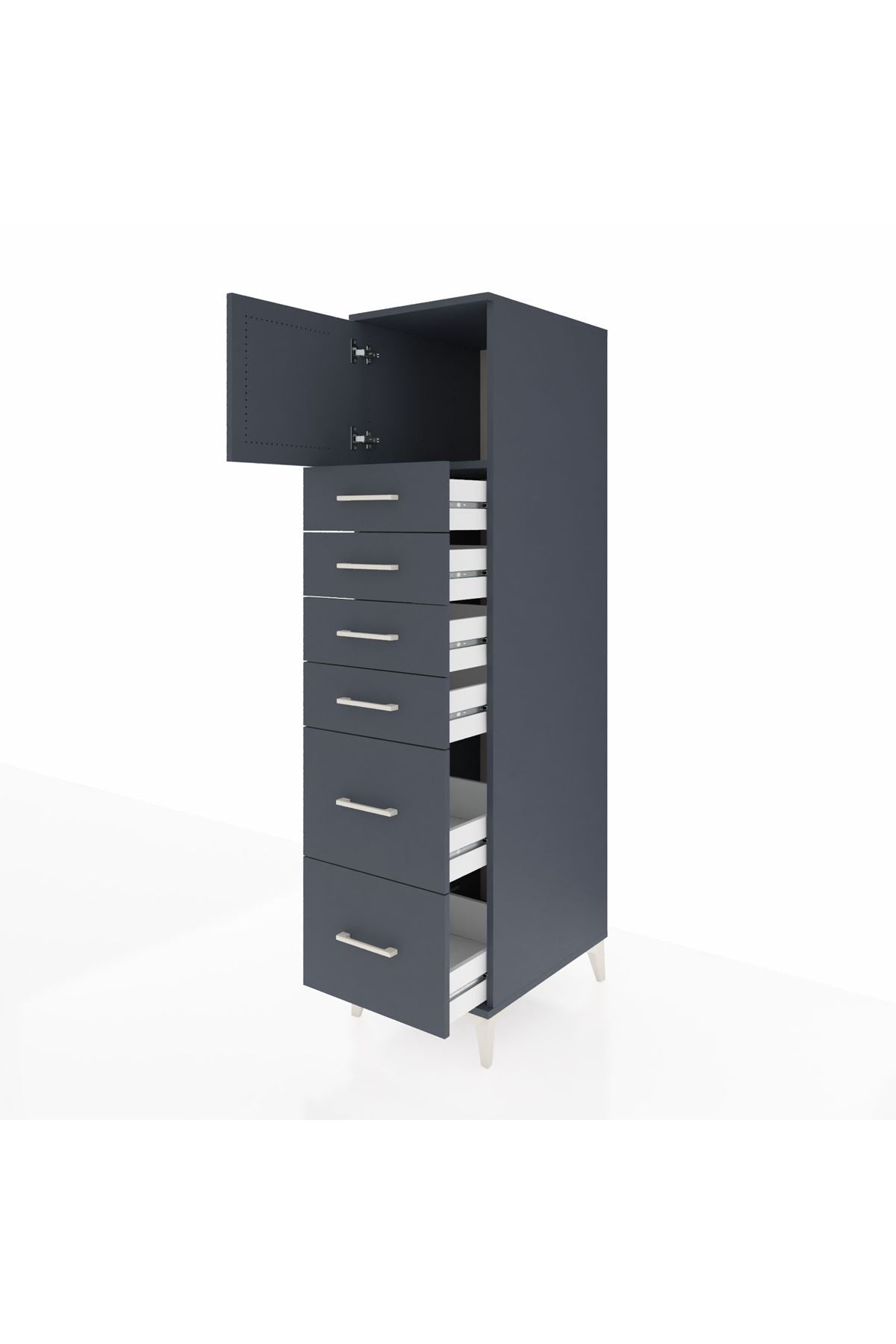 Kronos Dolap Tek Raflı 6 Çekmeceli Tek Kapaklı 44x59x182 Antrasit-Antrasit