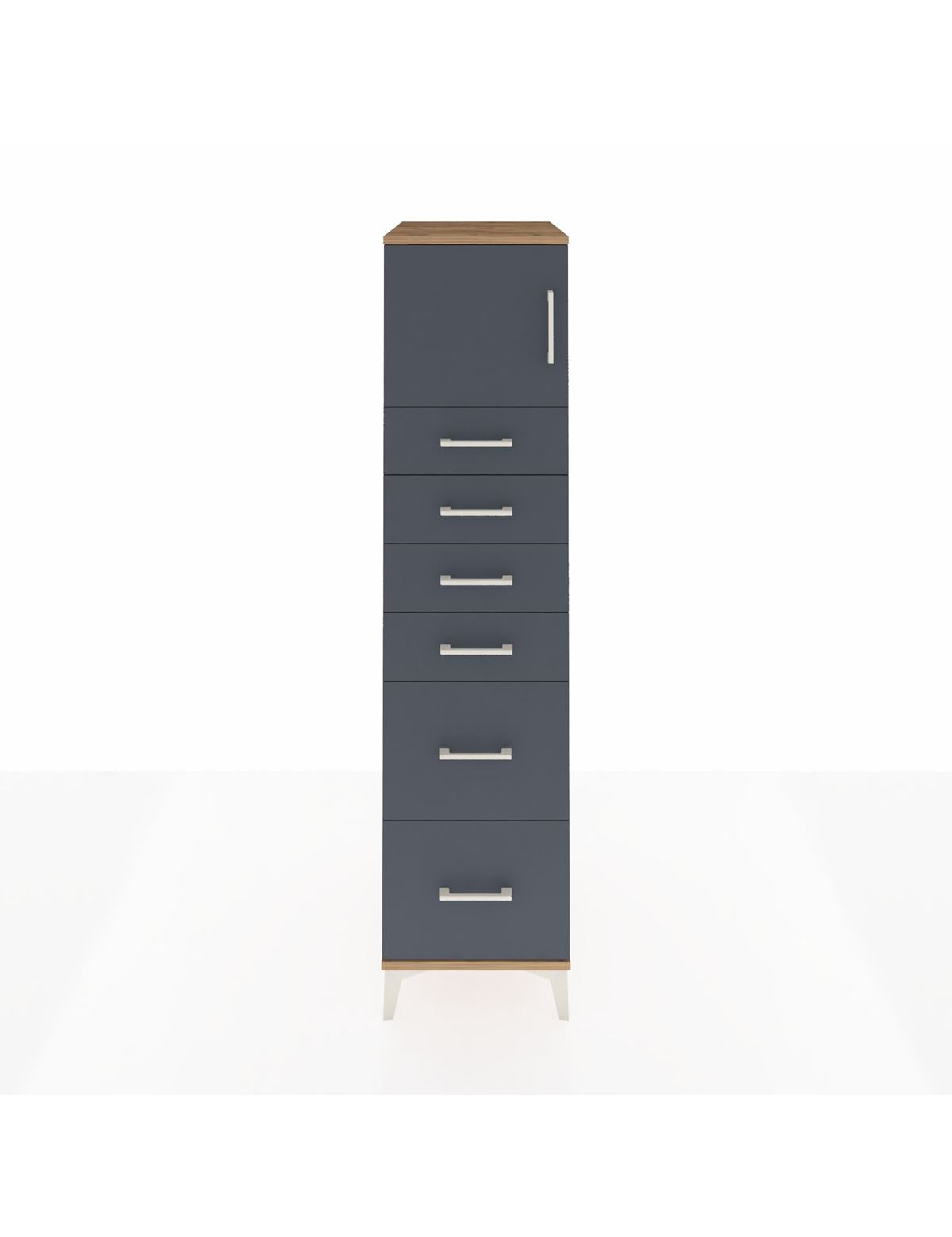 Kronos Dolap Tek Raflı 6 Çekmeceli Tek Kapaklı 44x59x182 Çam-Antrasit