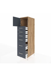 Kronos Dolap Tek Raflı 6 Çekmeceli Tek Kapaklı 44x59x182 Çam-Antrasit