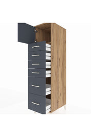 Kronos Dolap Tek Raflı 6 Çekmeceli Tek Kapaklı 44x59x182 Çam-Antrasit