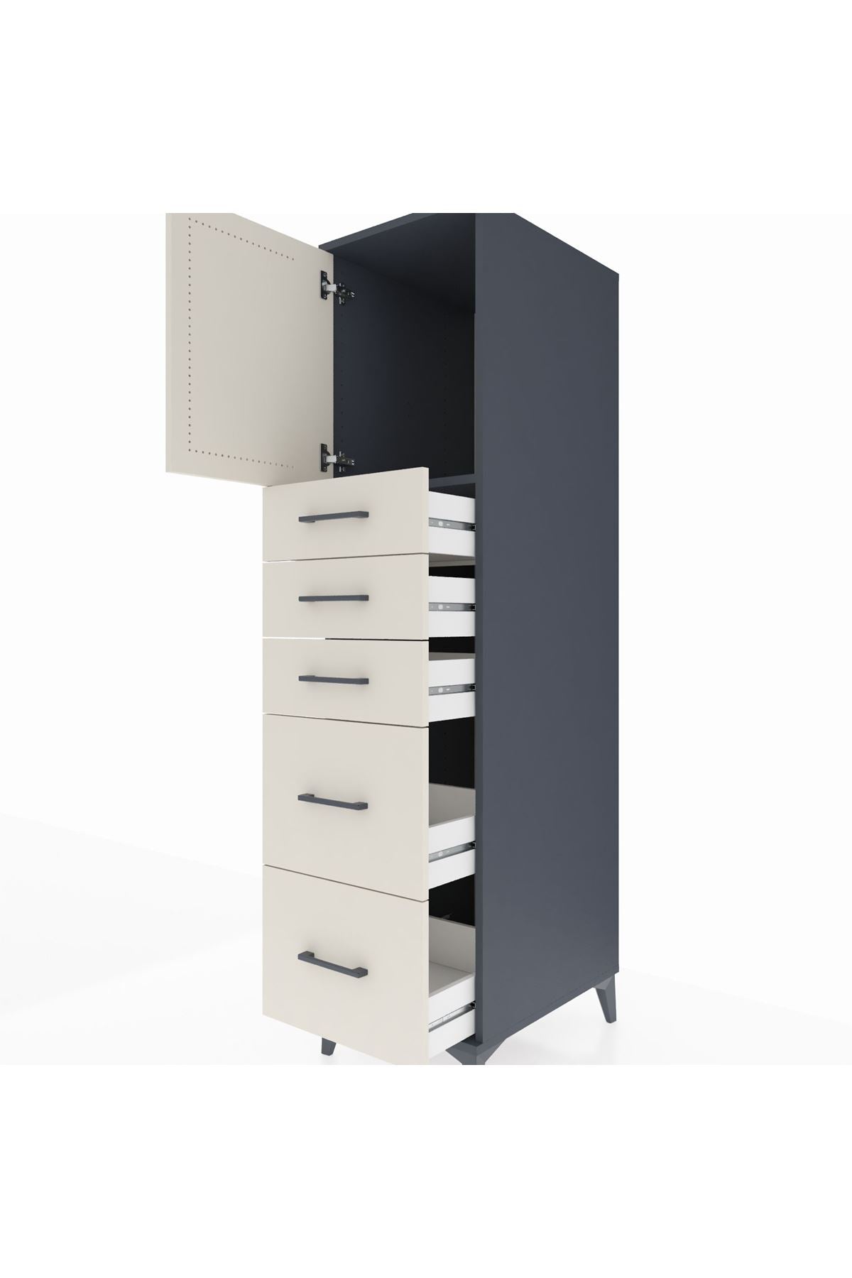 Kronos Dolap Tek Raflı 5 Çekmeceli Tek Kapaklı 44x59x182 Antrasit-Aytaşı