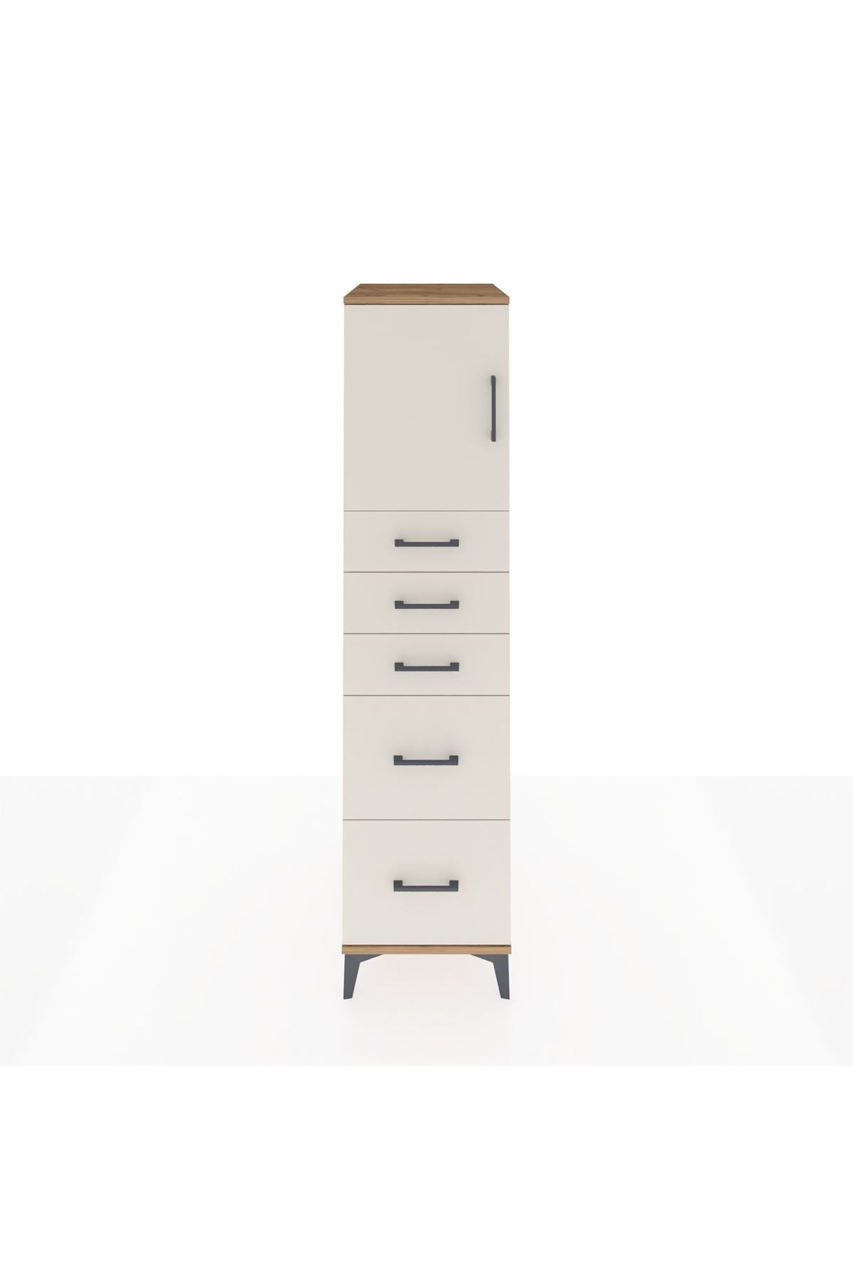 Kronos Dolap Tek Raflı 5 Çekmeceli Tek Kapaklı 44x59x182 Çam-Aytaşı