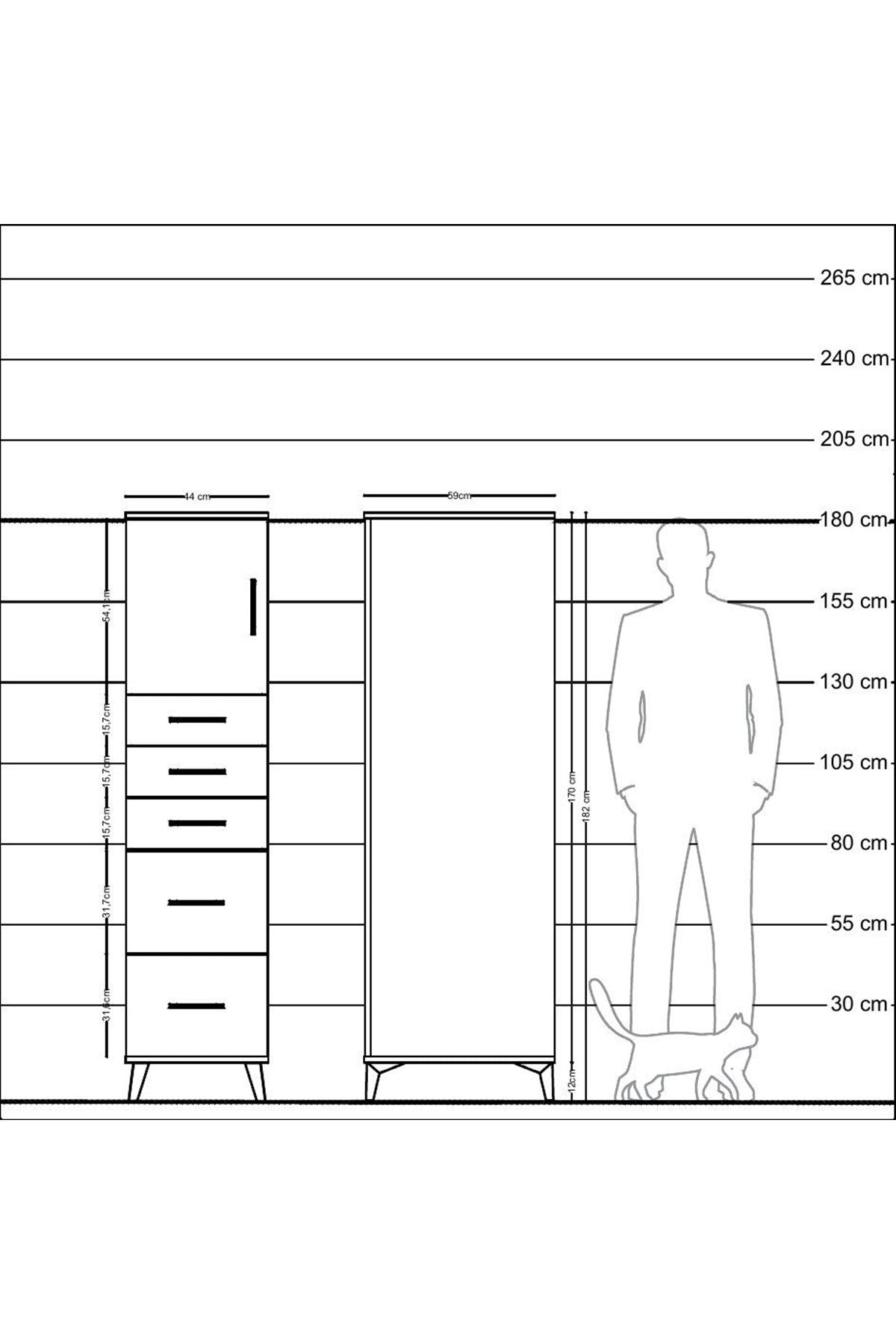 Kronos Dolap Tek Raflı 5 Çekmeceli Tek Kapaklı 44x59x182 Çam-Aytaşı