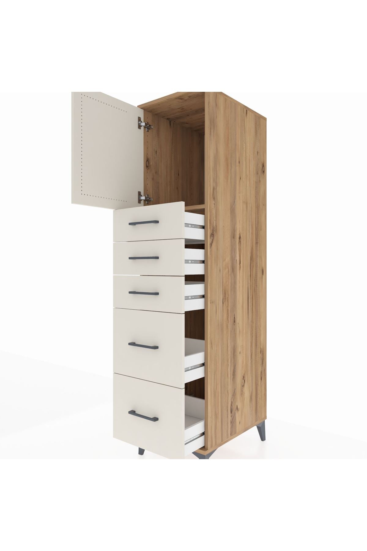 Kronos Dolap Tek Raflı 5 Çekmeceli Tek Kapaklı 44x59x182 Çam-Aytaşı