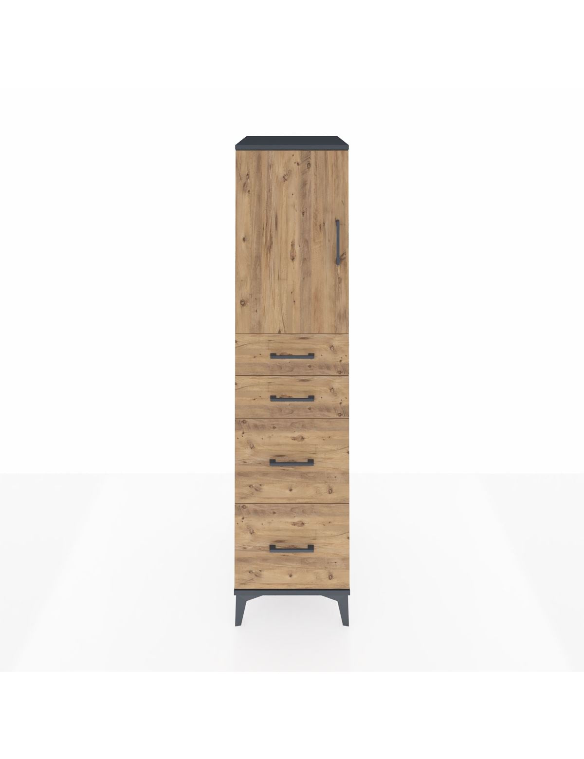 Kronos Dolap Tek Raflı 4 Çekmeceli Tek Kapaklı 44x59x182 Antrasit-Çam