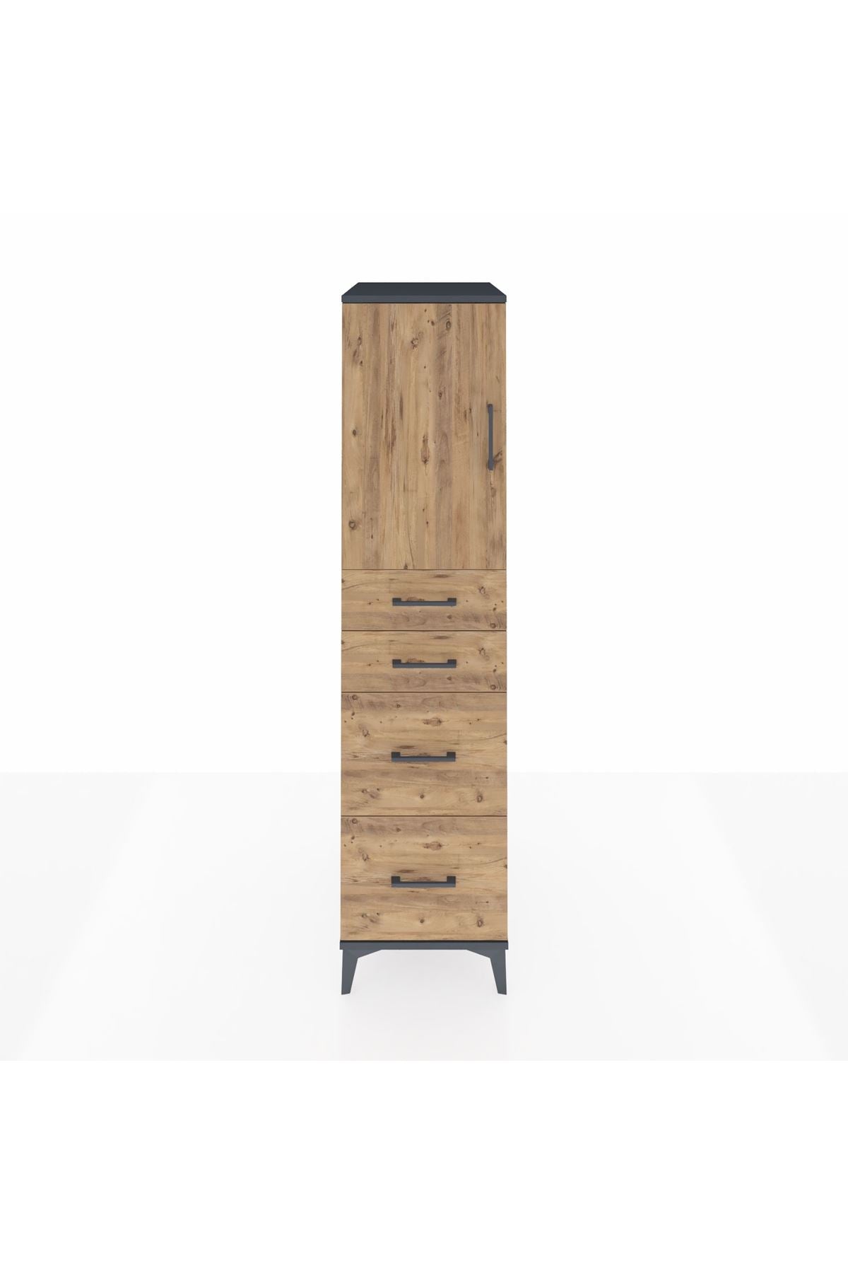 Kronos Dolap Tek Raflı 4 Çekmeceli Tek Kapaklı 44x59x182 Antrasit-Çam