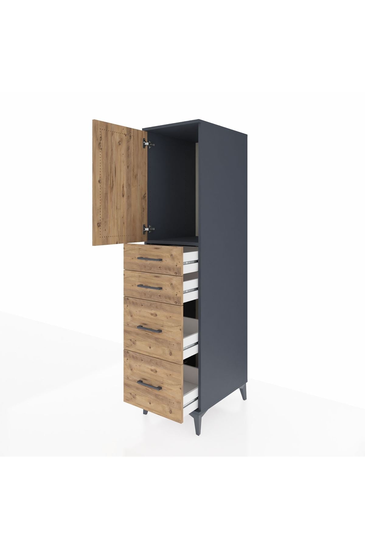 Kronos Dolap Tek Raflı 4 Çekmeceli Tek Kapaklı 44x59x182 Antrasit-Çam