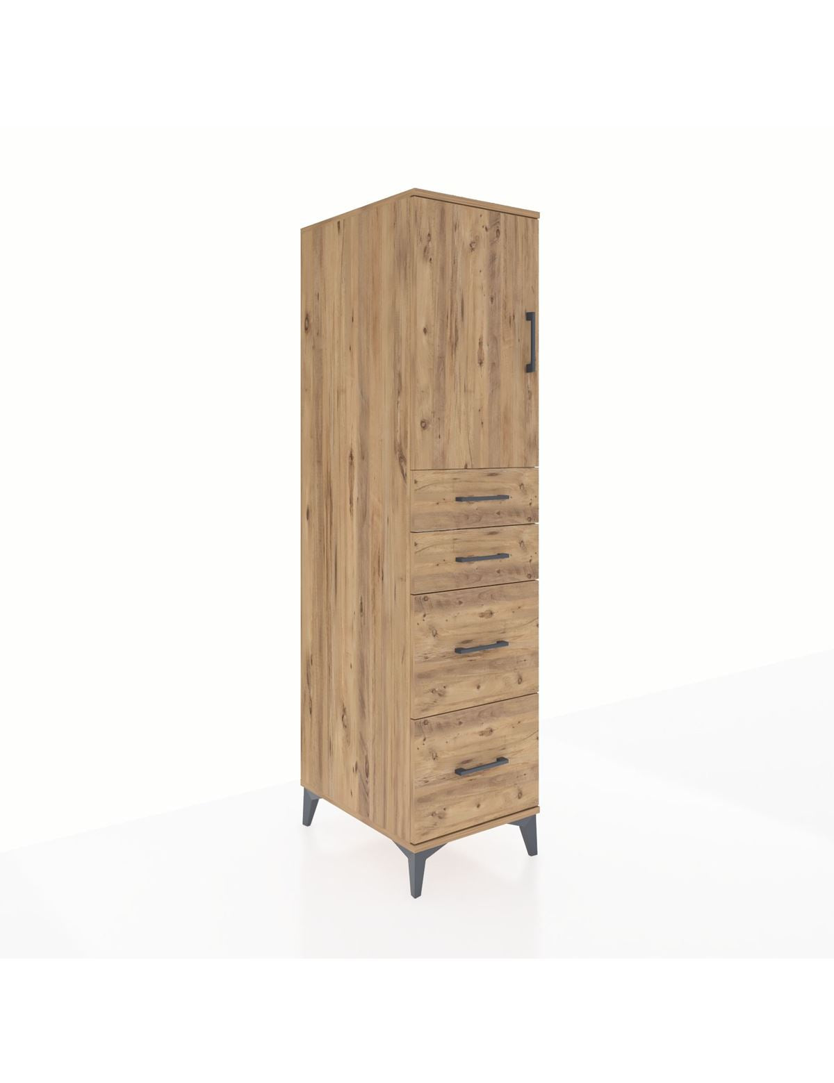 Kronos Dolap Tek Raflı 4 Çekmeceli Tek Kapaklı 44x59x182 Çam-Çam