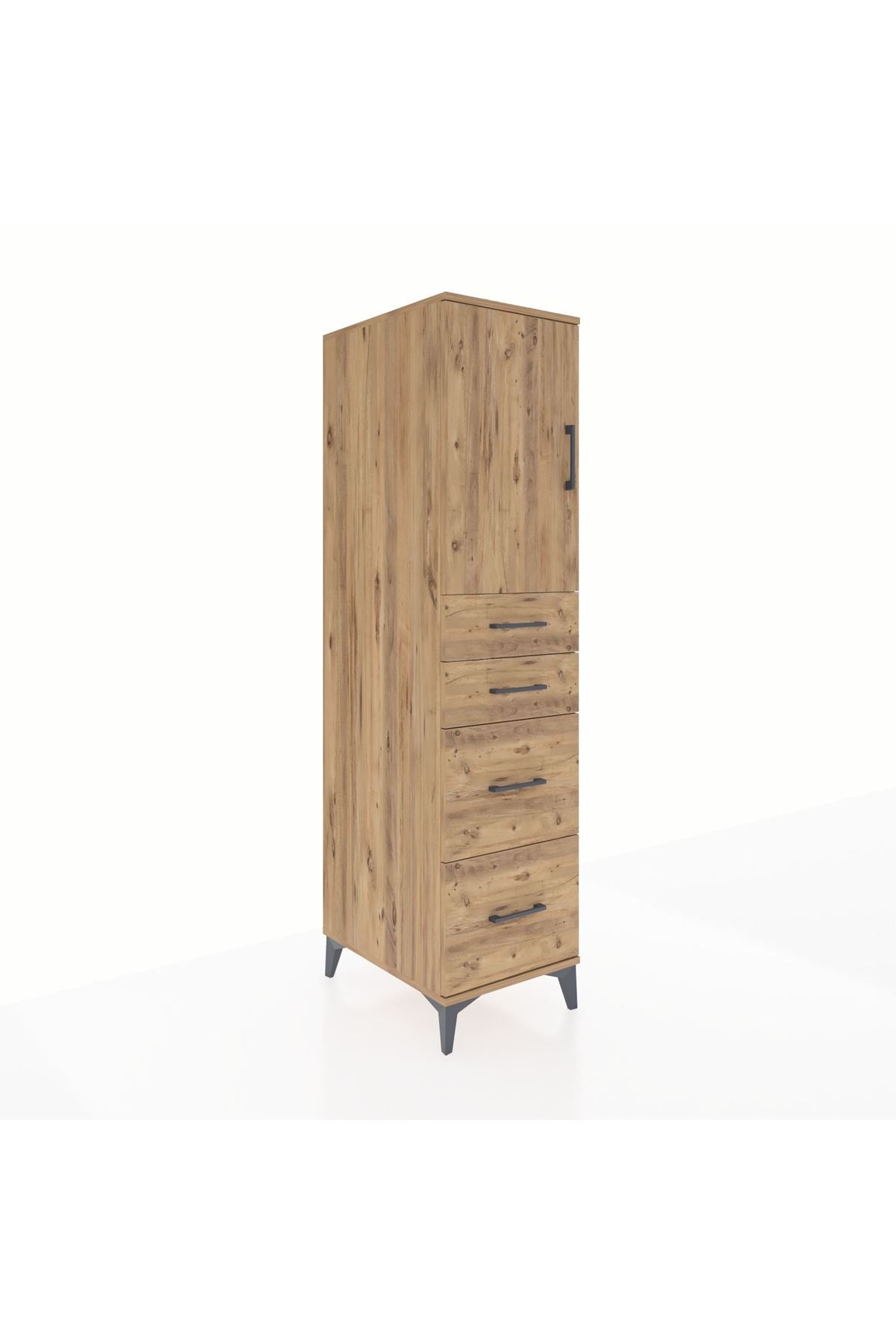 Kronos Dolap Tek Raflı 4 Çekmeceli Tek Kapaklı 44x59x182 Çam-Çam