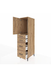 Kronos Dolap Tek Raflı 4 Çekmeceli Tek Kapaklı 44x59x182 Çam-Çam