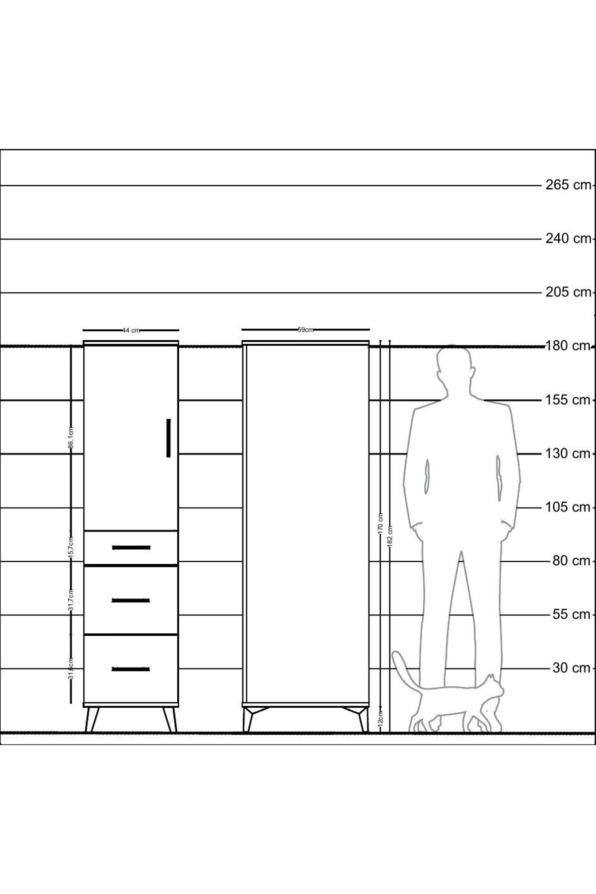 Kronos Dolap 2 Raflı 3 Çekmeceli Tek Kapaklı 44x59x182 Aytaşı-Çam