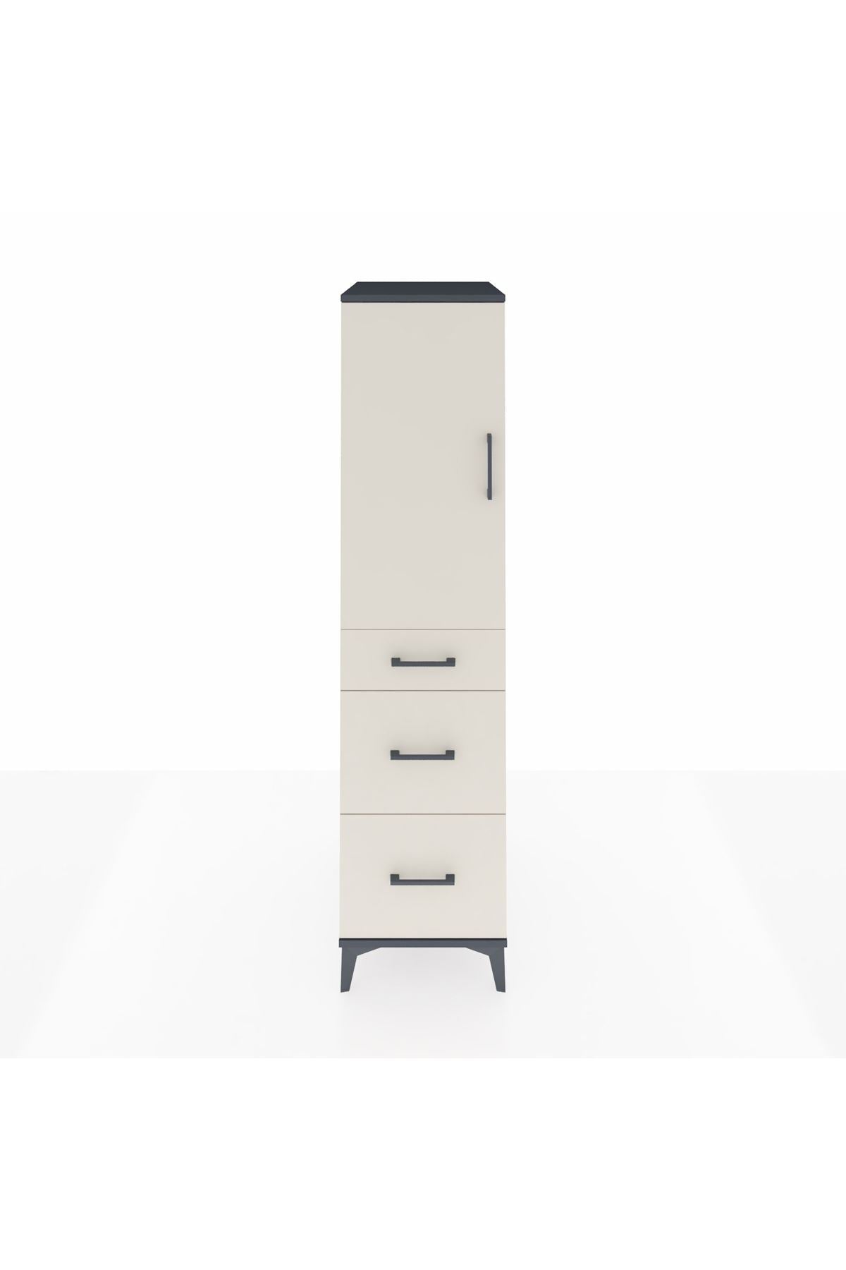 Kronos Dolap 2 Raflı 3 Çekmeceli Tek Kapaklı 44x59x182 Antrasit-Aytaşı