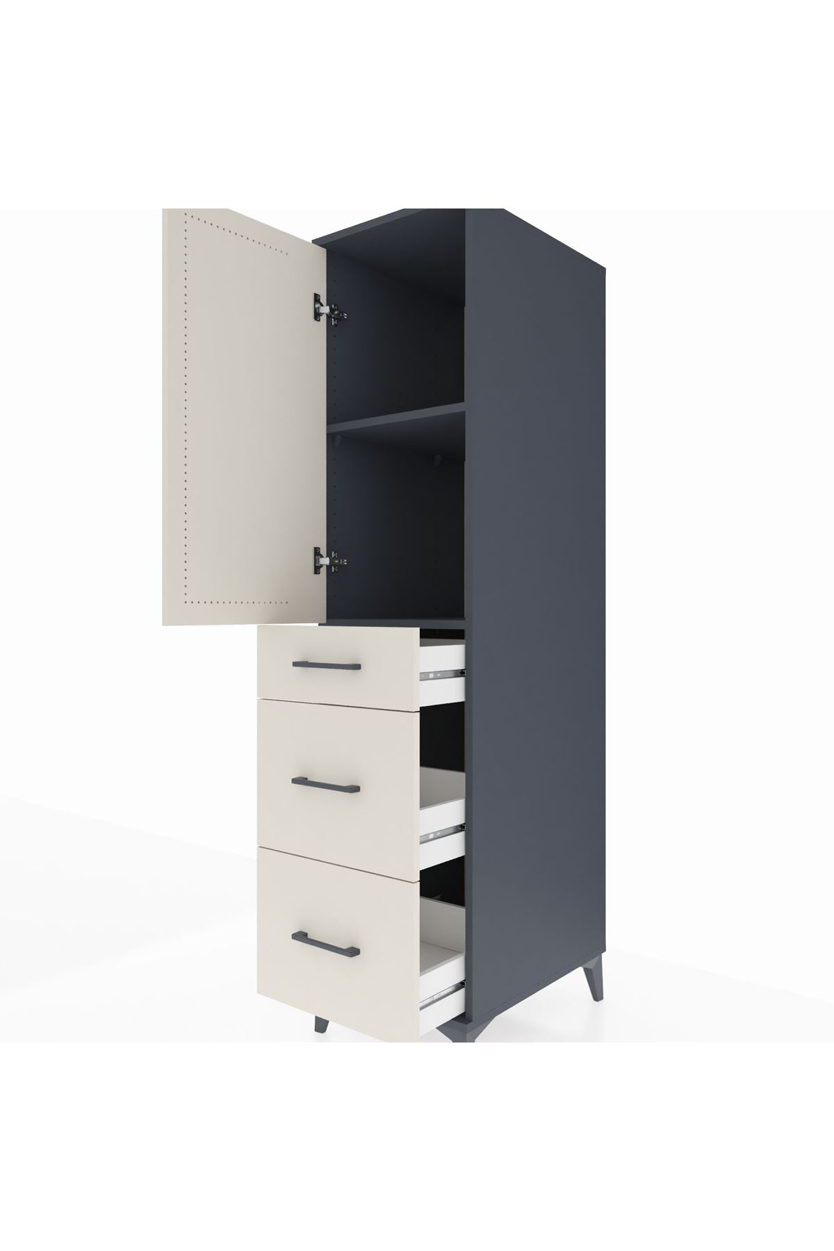 Kronos Dolap 2 Raflı 3 Çekmeceli Tek Kapaklı 44x59x182 Antrasit-Aytaşı