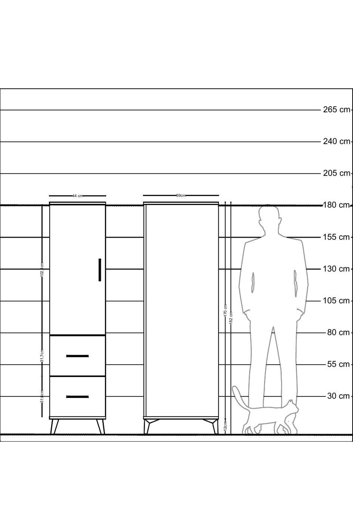 Kronos Dolap 3 Raflı 2 Çekmeceli Tek Kapaklı 44x59x182 Aytaşı-Çam
