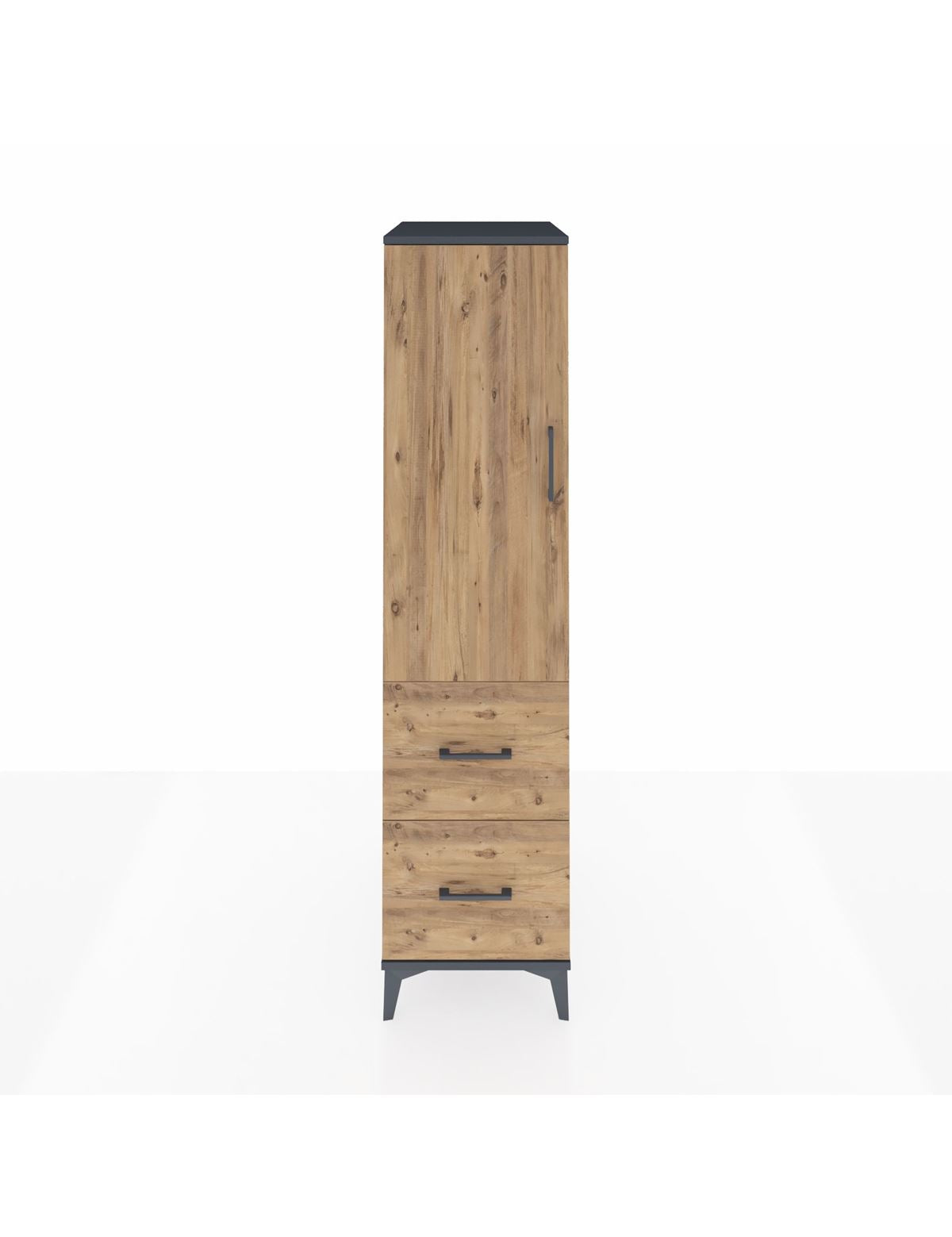 Kronos Dolap 3 Raflı 2 Çekmeceli Tek Kapaklı 44x59x182 Antrasit-Çam