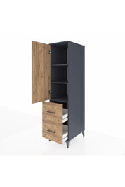 Kronos Dolap 3 Raflı 2 Çekmeceli Tek Kapaklı 44x59x182 Antrasit-Çam