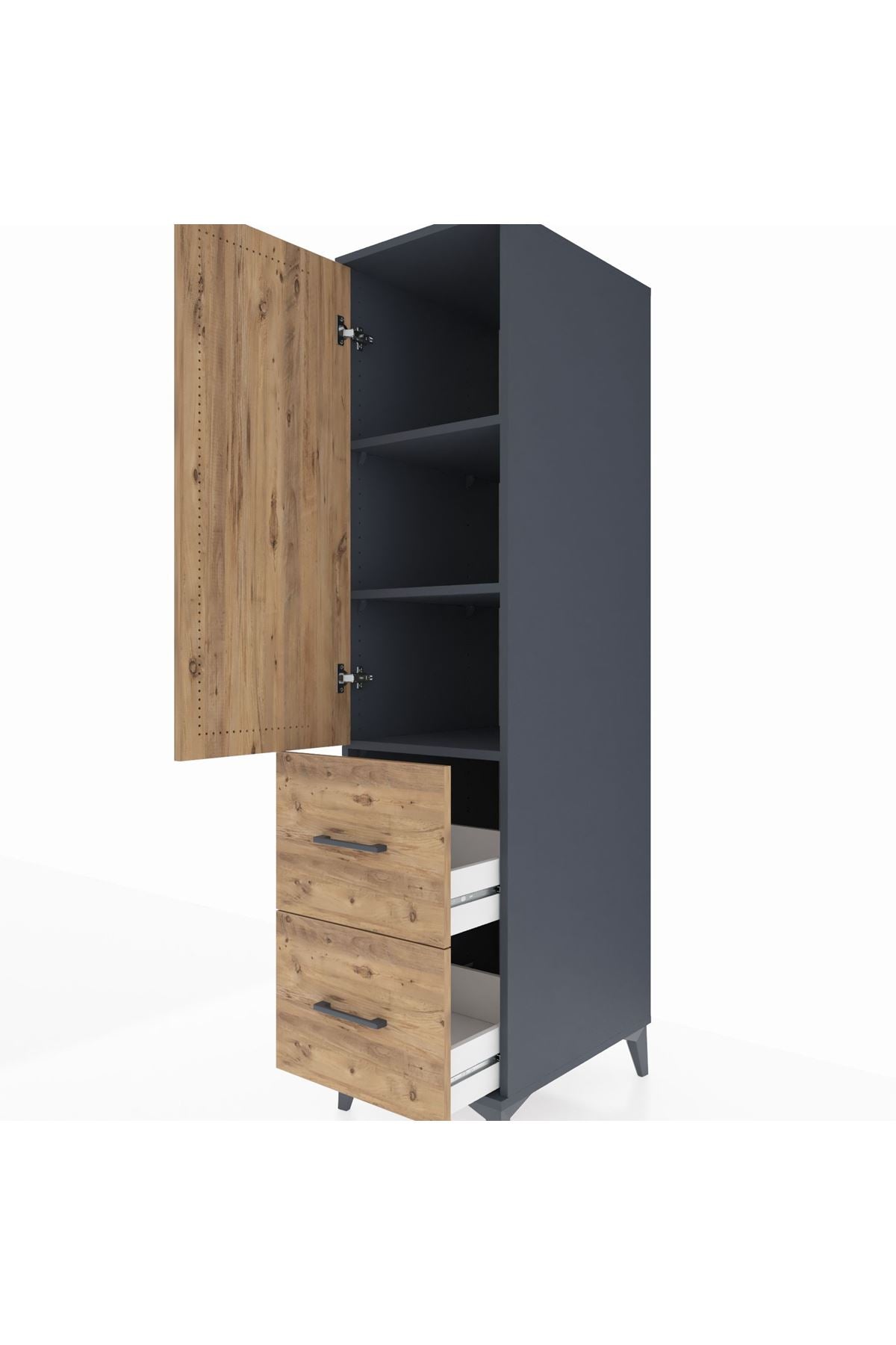 Kronos Dolap 3 Raflı 2 Çekmeceli Tek Kapaklı 44x59x182 Antrasit-Çam