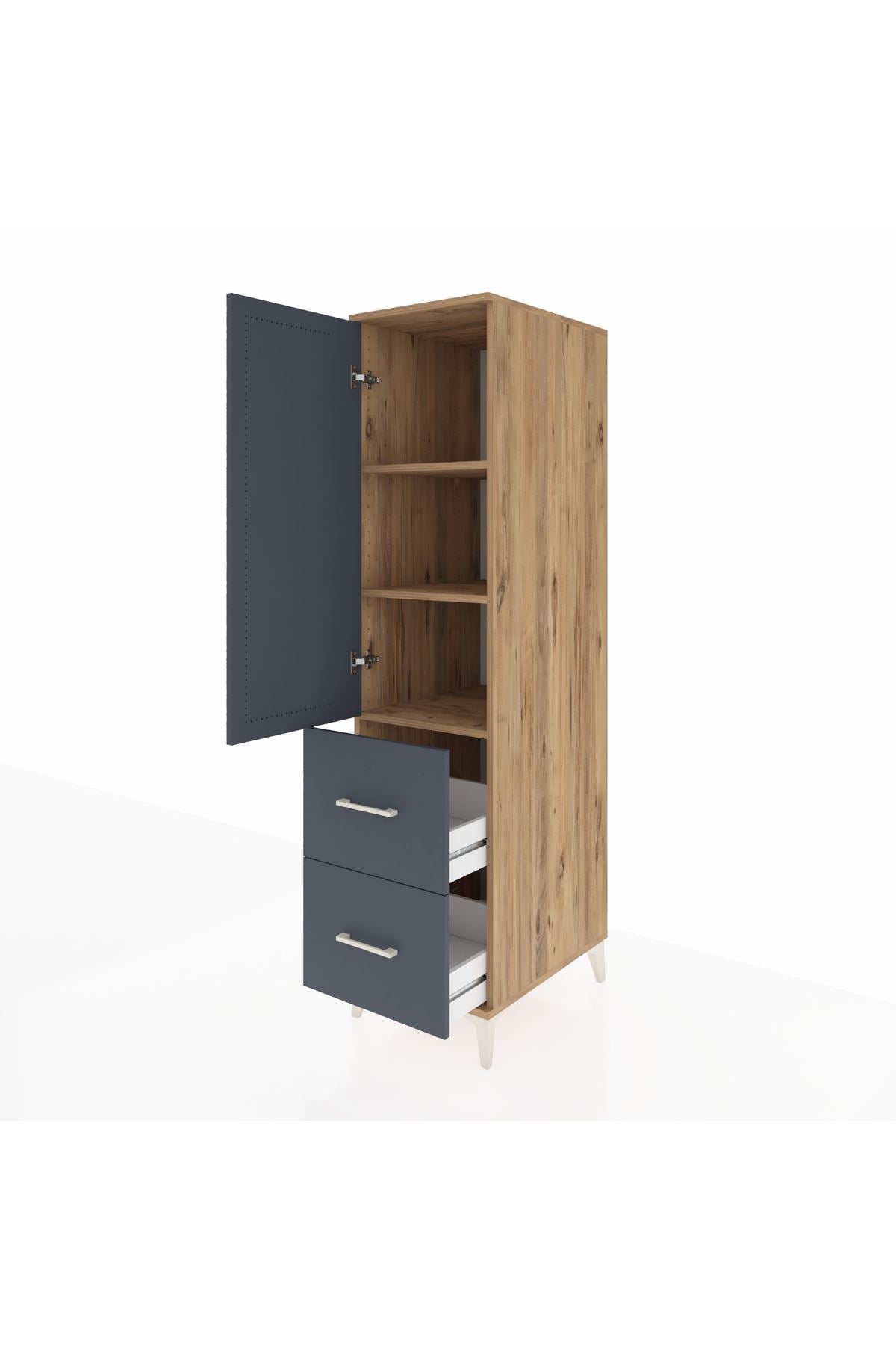 Kronos Dolap 3 Raflı 2 Çekmeceli Tek Kapaklı 44x59x182 Çam-Antrasit