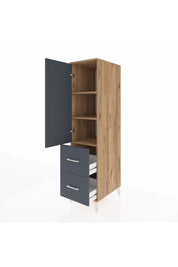 Kronos Dolap 3 Raflı 2 Çekmeceli Tek Kapaklı 44x59x182 Çam-Antrasit