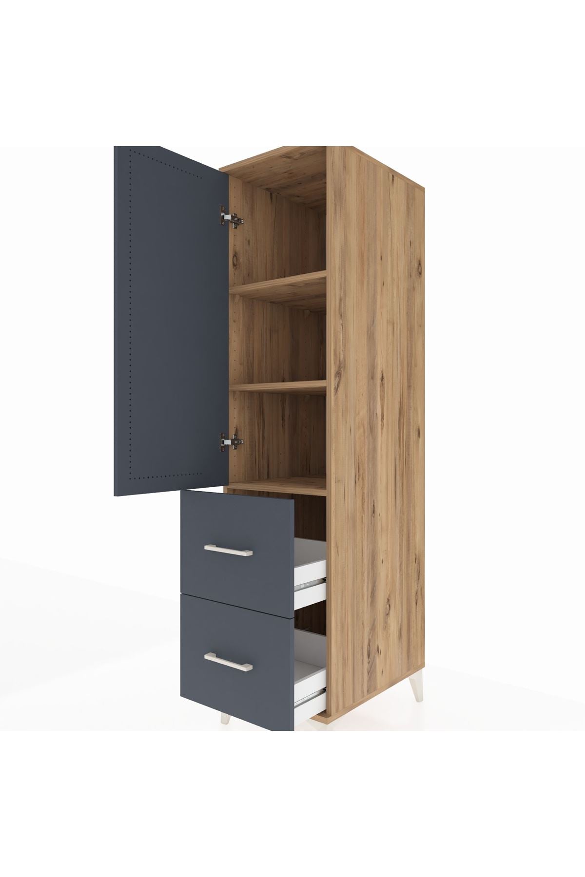 Kronos Dolap 3 Raflı 2 Çekmeceli Tek Kapaklı 44x59x182 Çam-Antrasit