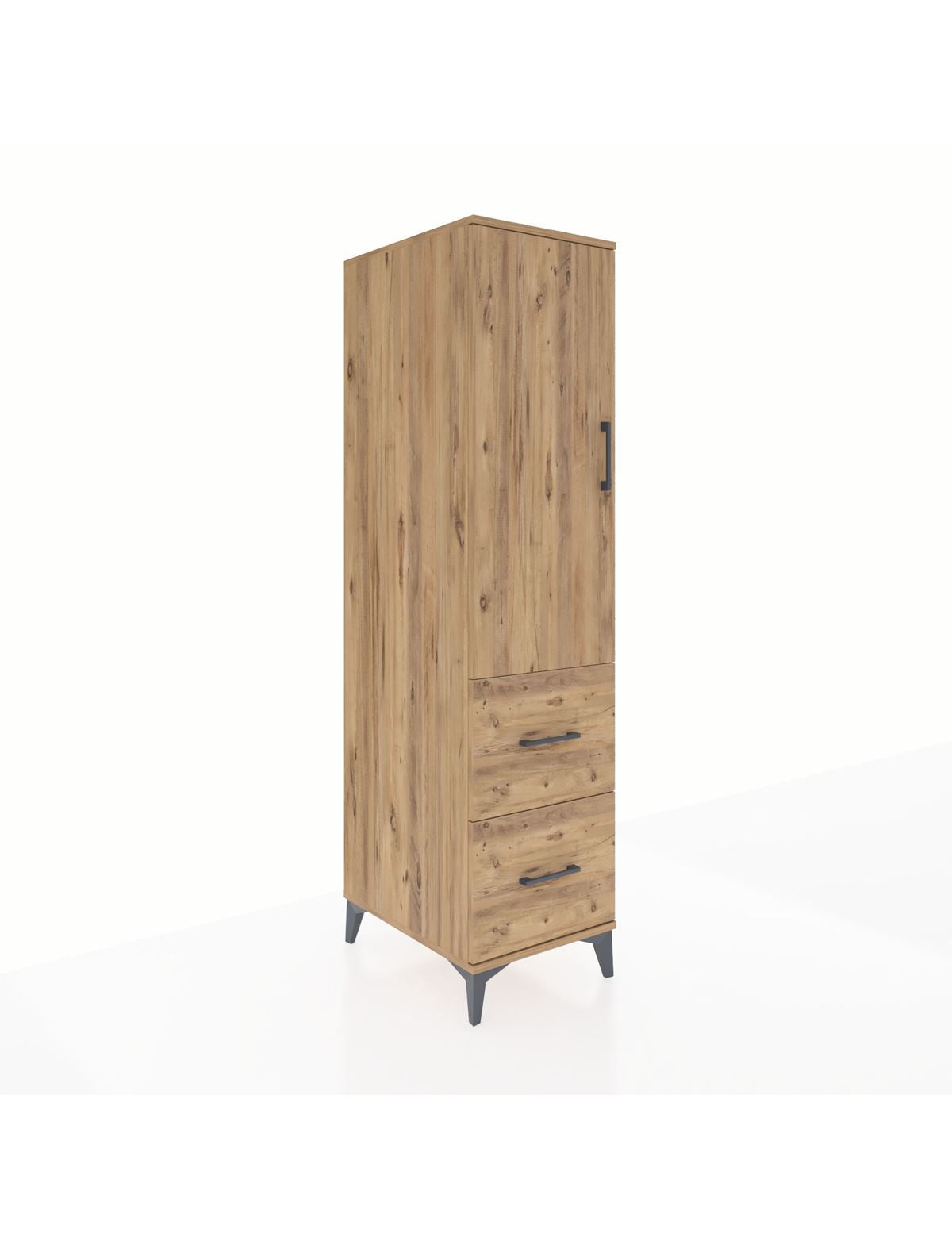 Kronos Dolap 3 Raflı 2 Çekmeceli Tek Kapaklı 44x59x182 Çam-Çam