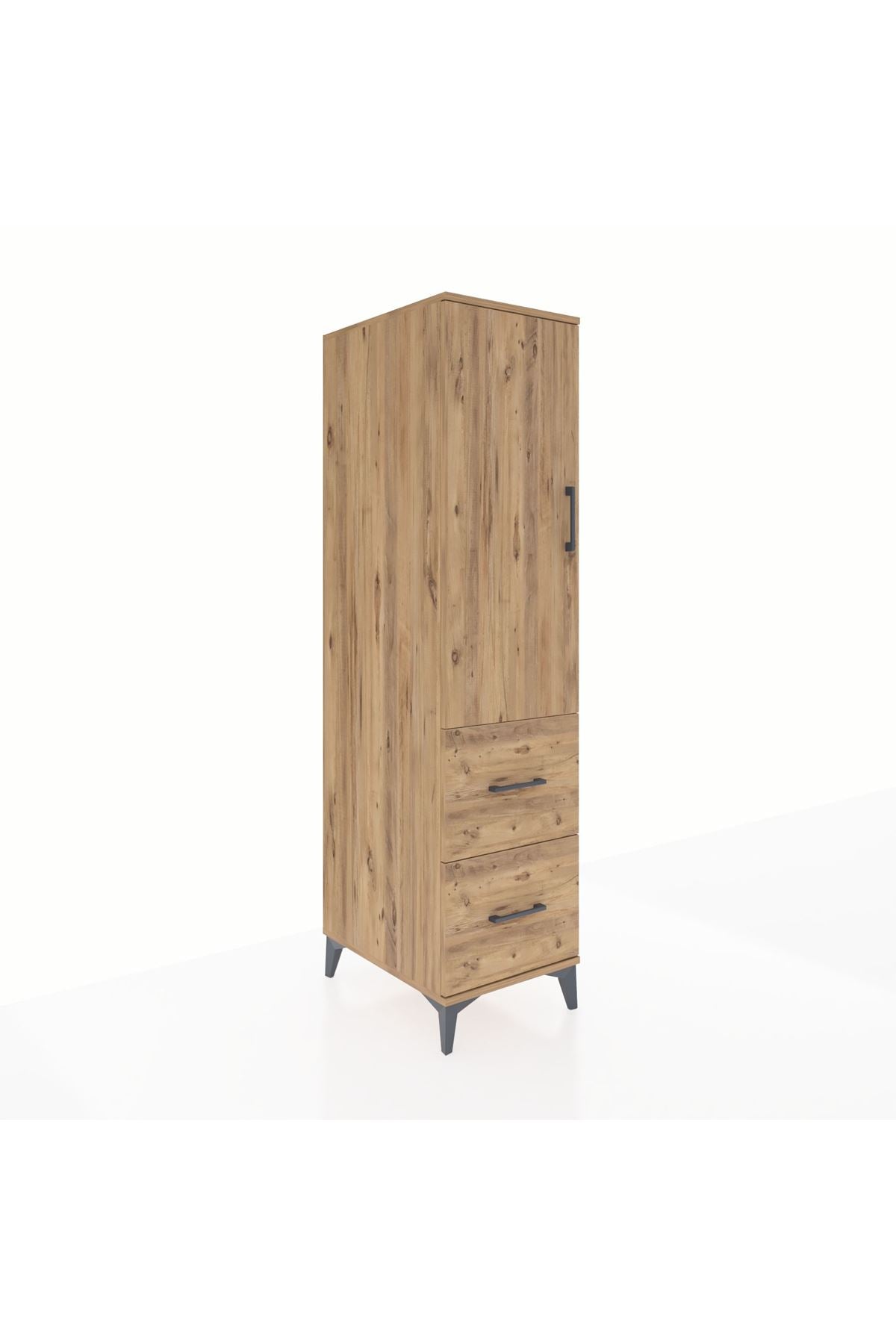 Kronos Dolap 3 Raflı 2 Çekmeceli Tek Kapaklı 44x59x182 Çam-Çam