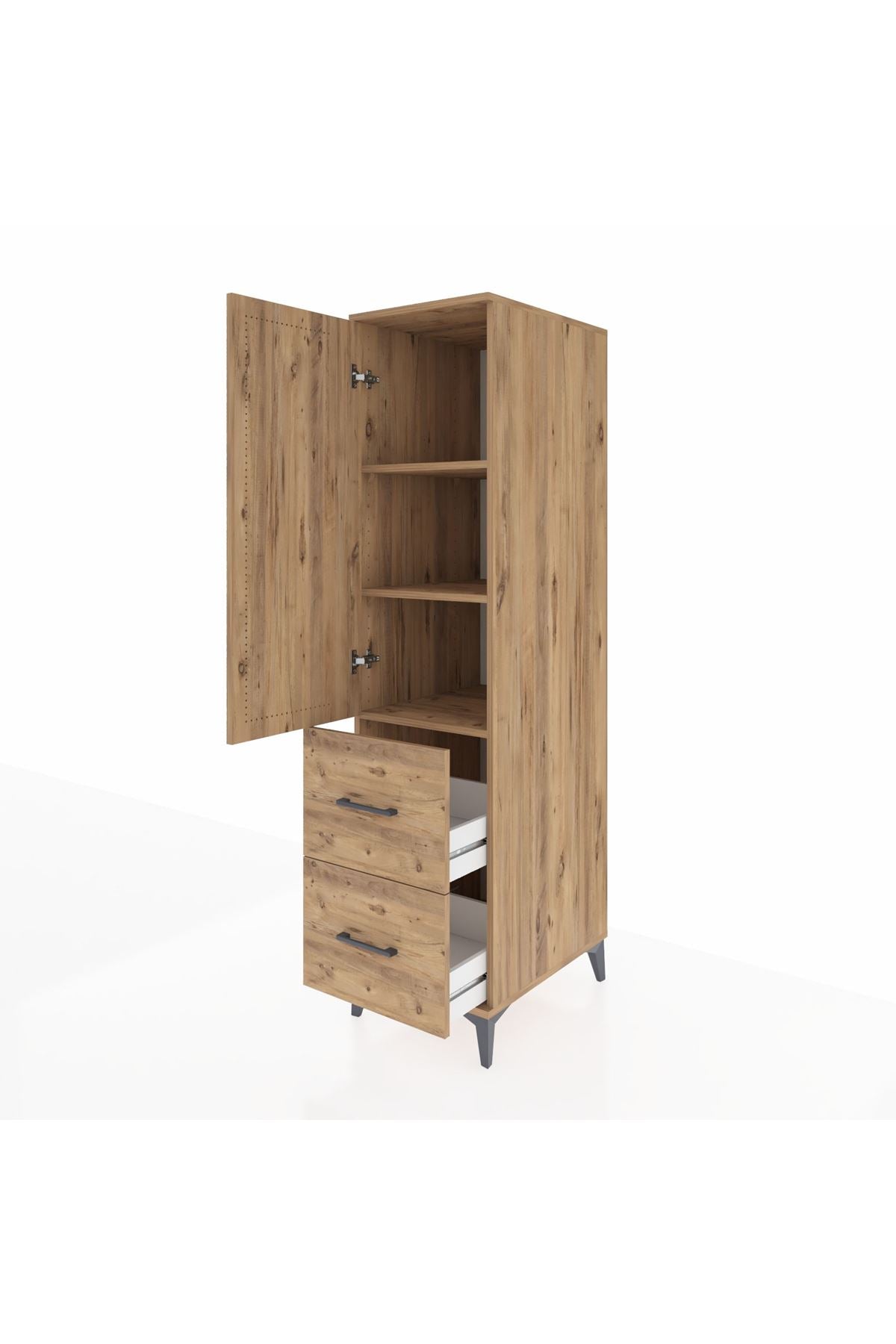 Kronos Dolap 3 Raflı 2 Çekmeceli Tek Kapaklı 44x59x182 Çam-Çam