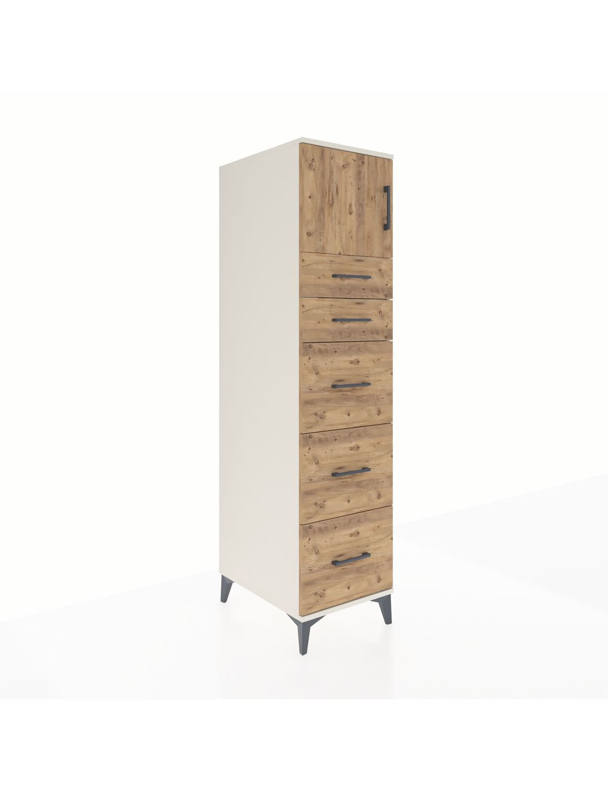 Kronos Dolap Tek Raflı 5 Çekmeceli Tek Kapaklı 44x59x182 Aytaşı-Çam