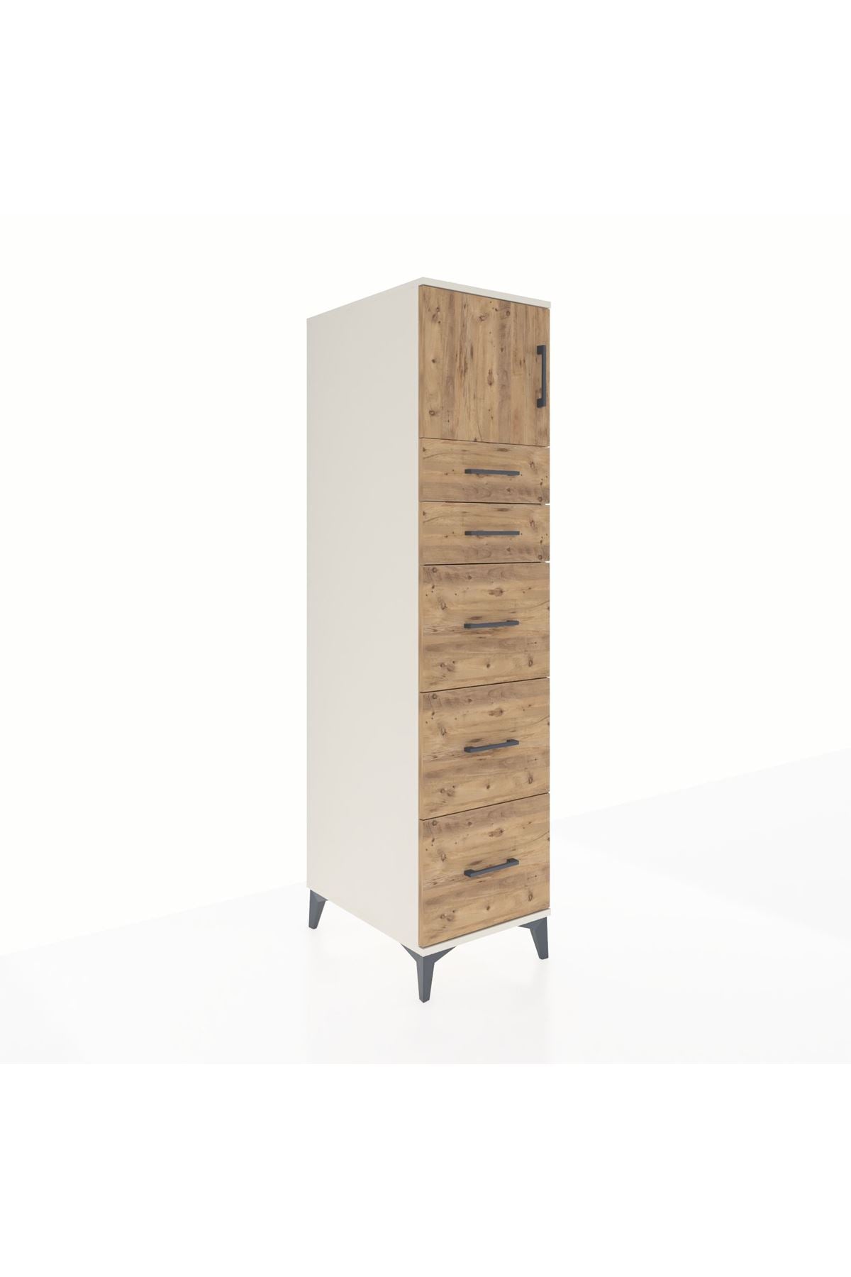 Kronos Dolap Tek Raflı 5 Çekmeceli Tek Kapaklı 44x59x182 Aytaşı-Çam