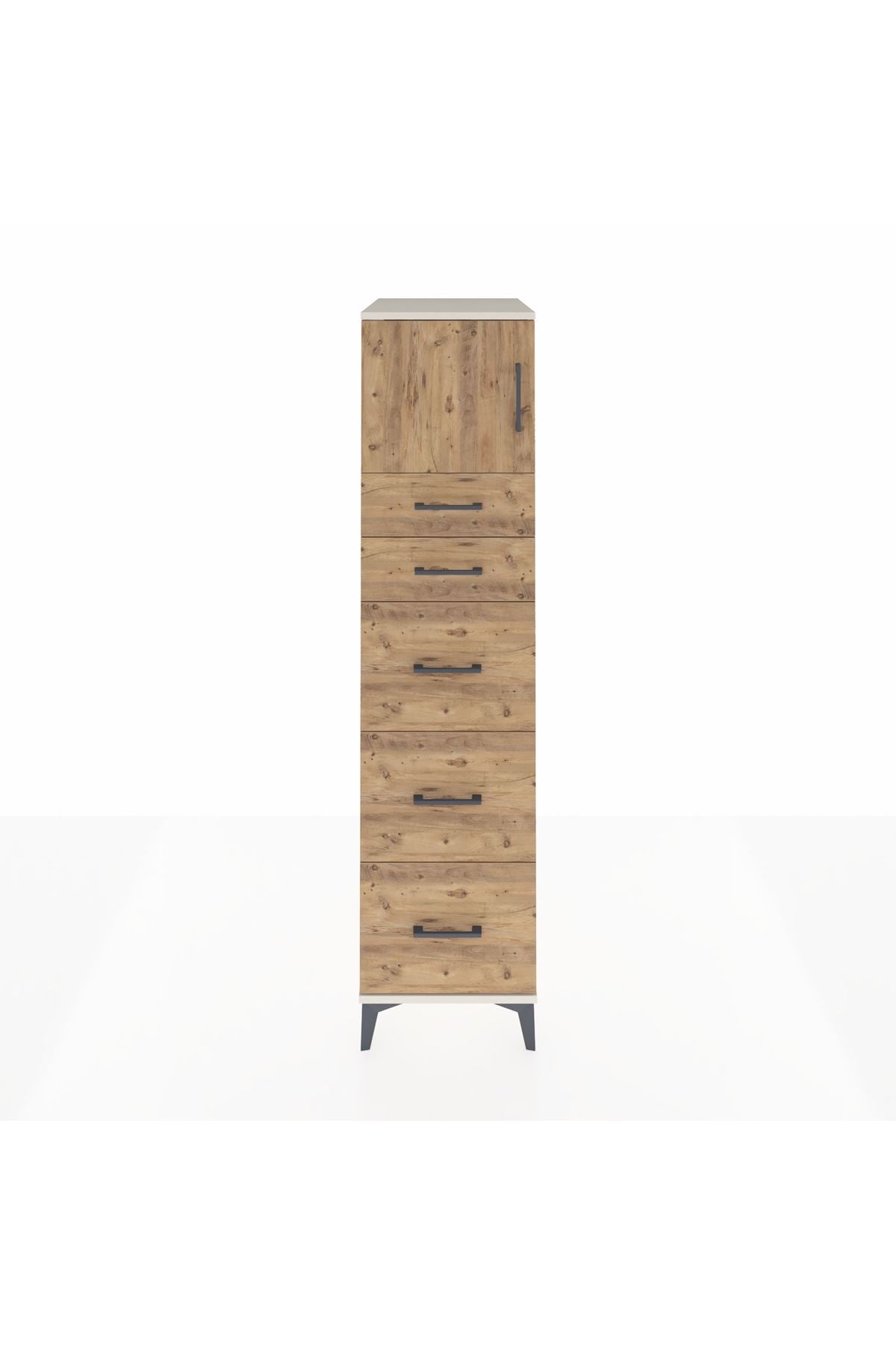 Kronos Dolap Tek Raflı 5 Çekmeceli Tek Kapaklı 44x59x182 Aytaşı-Çam